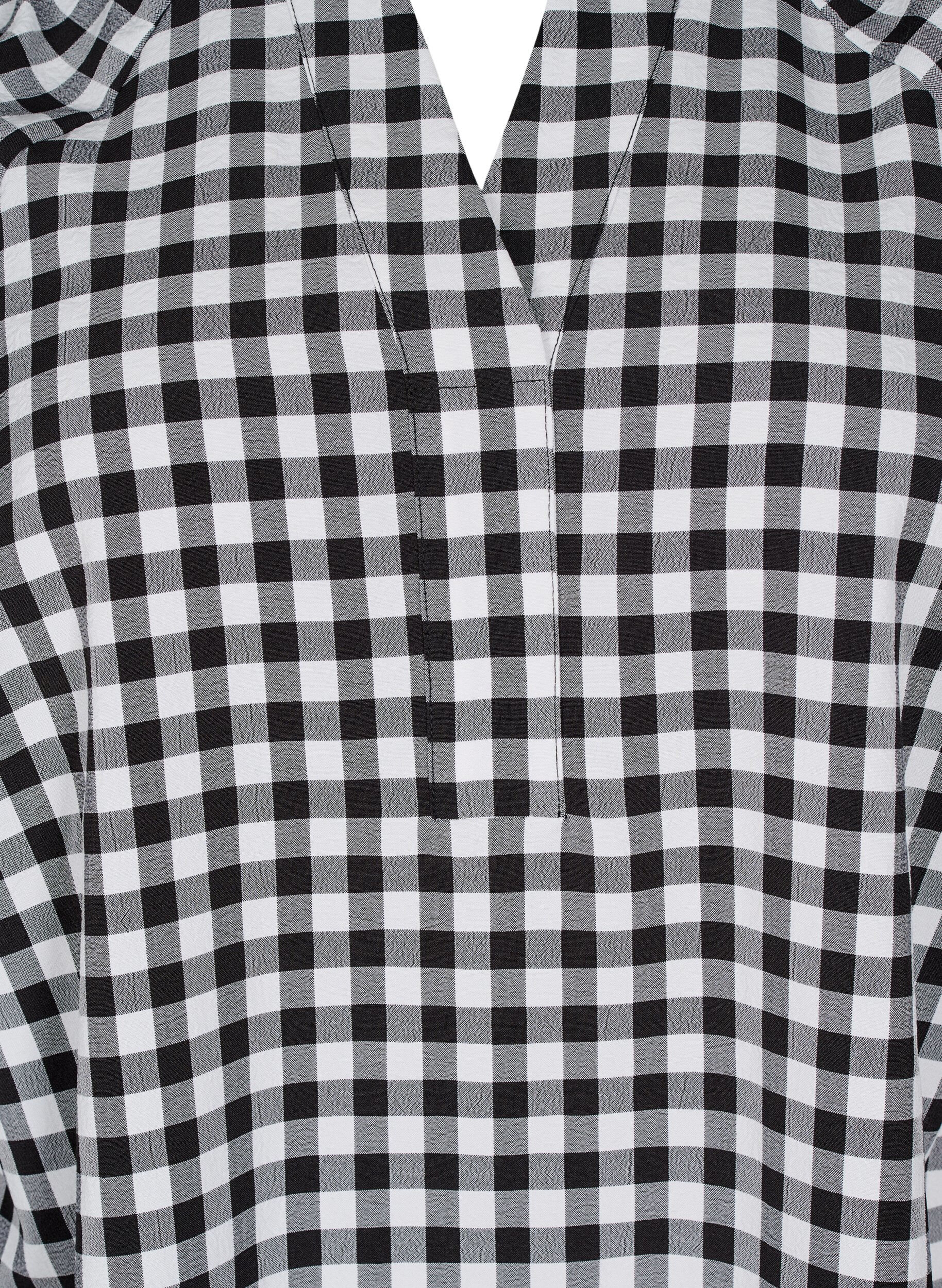 Zizzi Tunique &agrave; carreaux et &agrave; col en V, Black/W. Gingham, Packshot image number 2