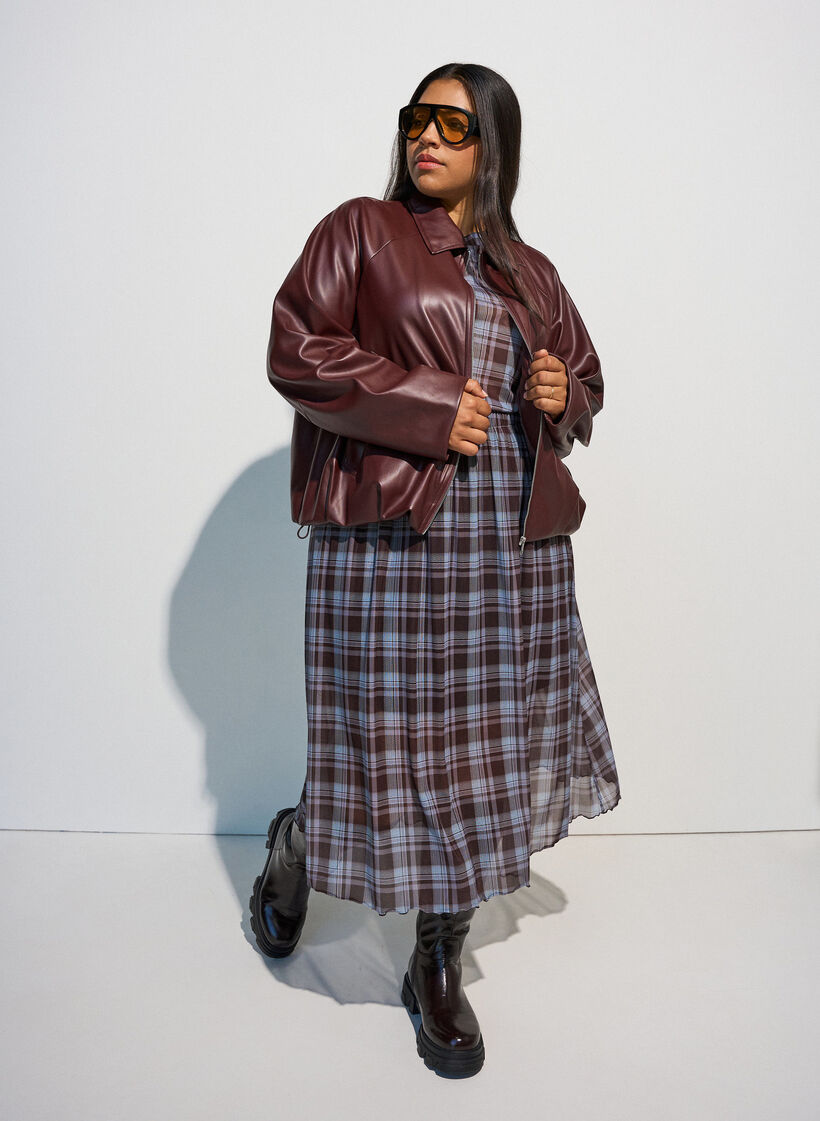 Bomber en similicuir avec ourlet &agrave; cordon de serrage, Marron, Model image number 1