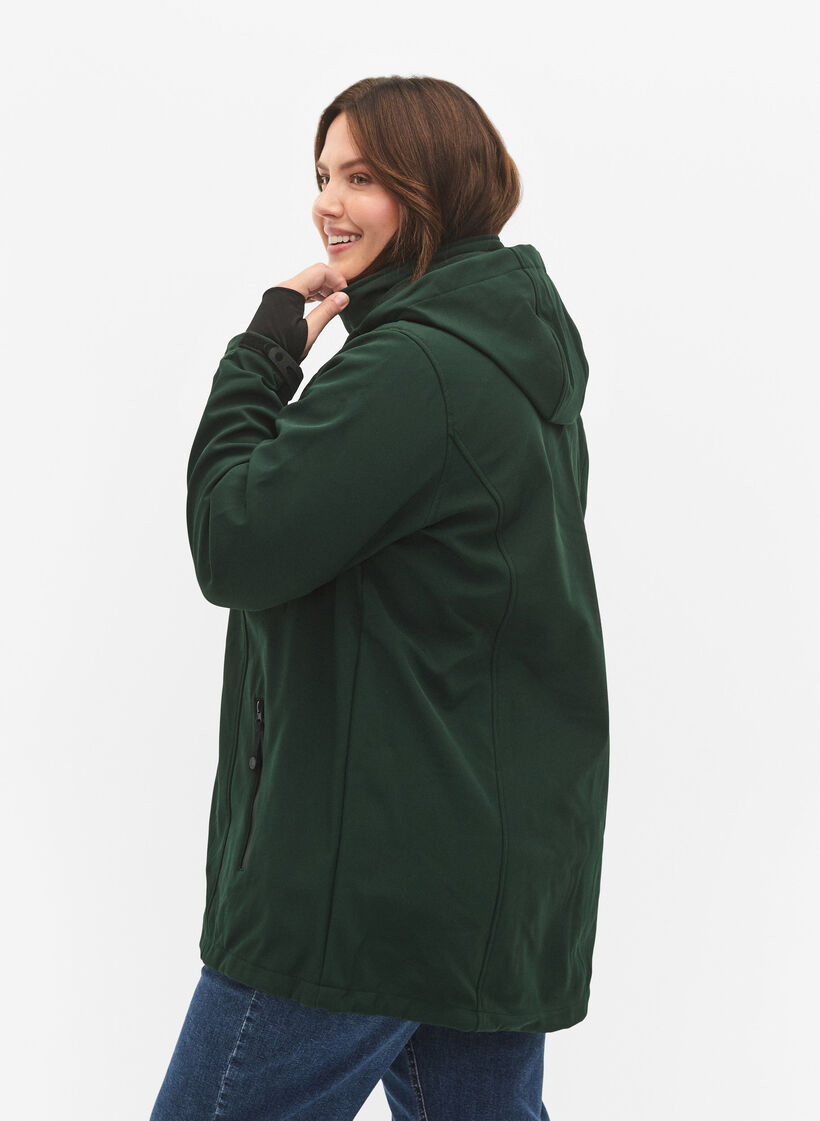 Veste softshell courte avec capuche amovible, Vert foncé, Model image number 2