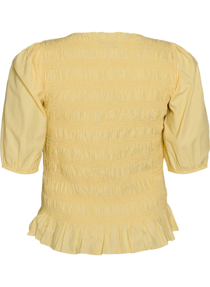 Blouse smock&eacute;e avec ourlet &agrave; volants et col bateau, Jaune clair, Packshot image number 1