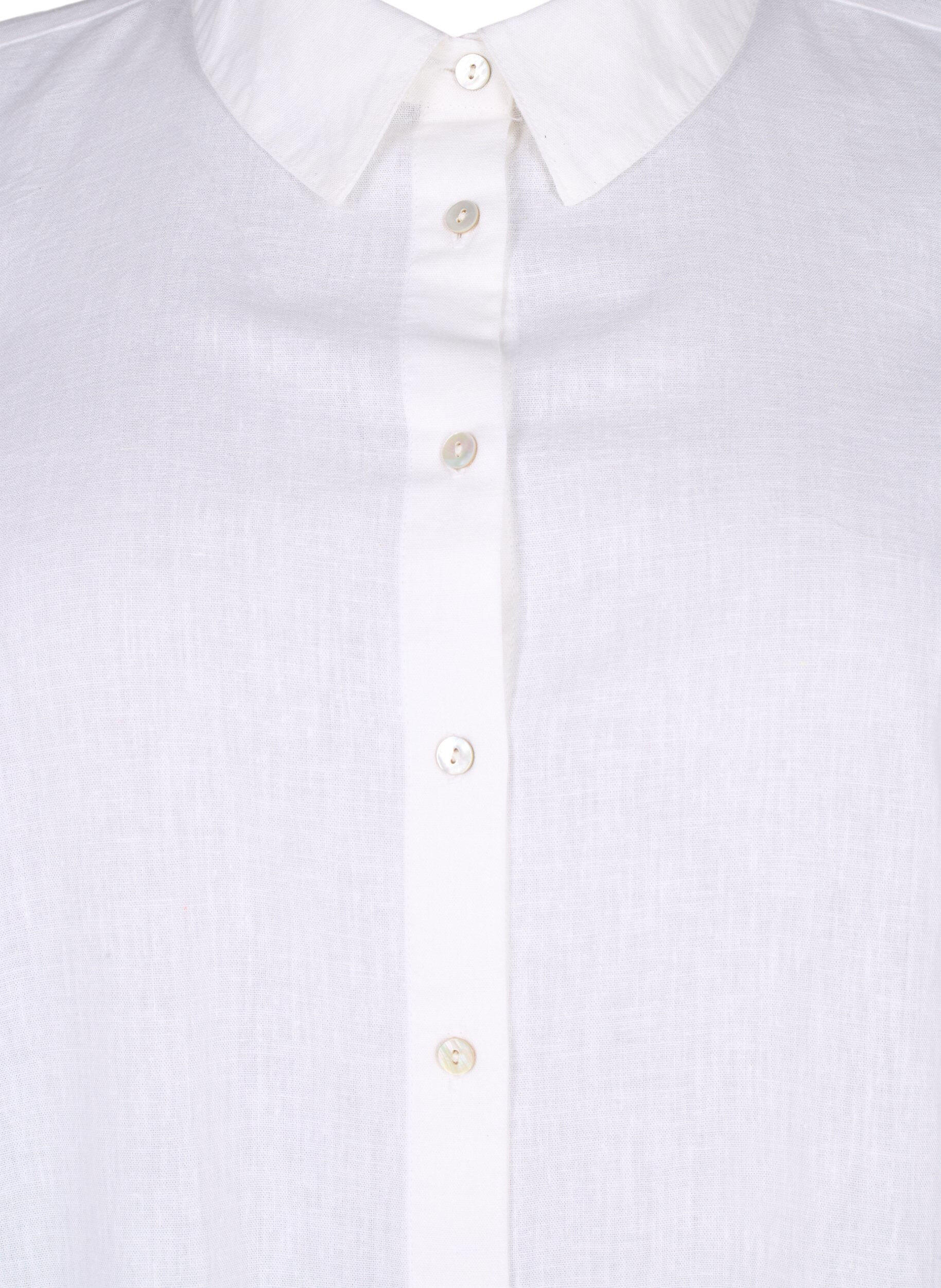 Zizzi Chemise longue en lin et en coton, Bright White, Packshot image number 2