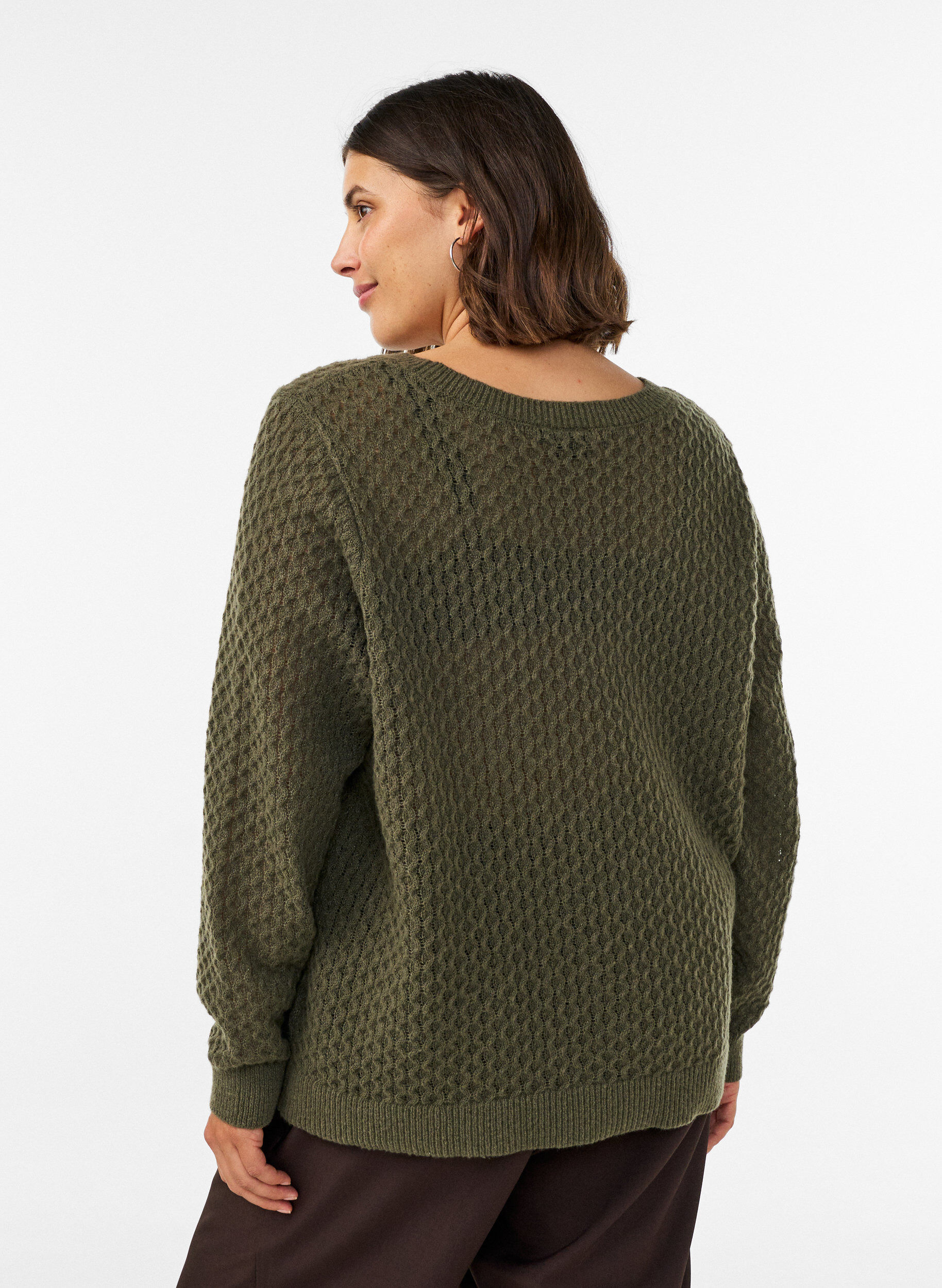 ZizziBlouse en maille avec motif ajour&eacute; textur&eacute;, Vert fonc&eacute;, Model image number 2