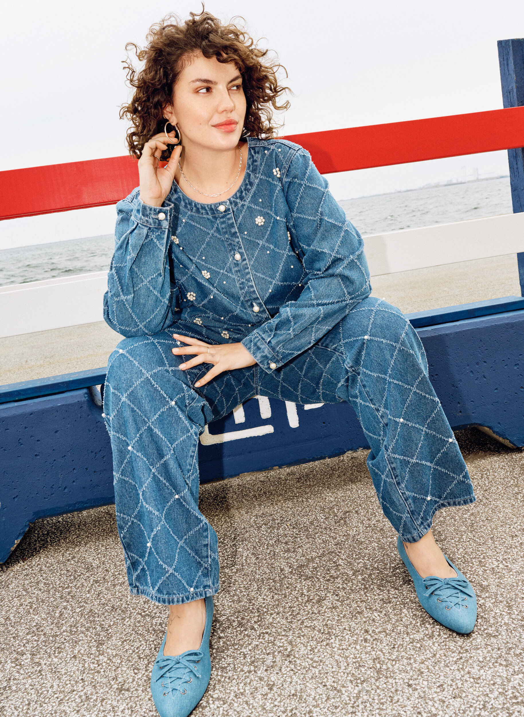 Zizzi Jean Kiana taille haute et motif vieilli, Bleu Clair, Image image number 0