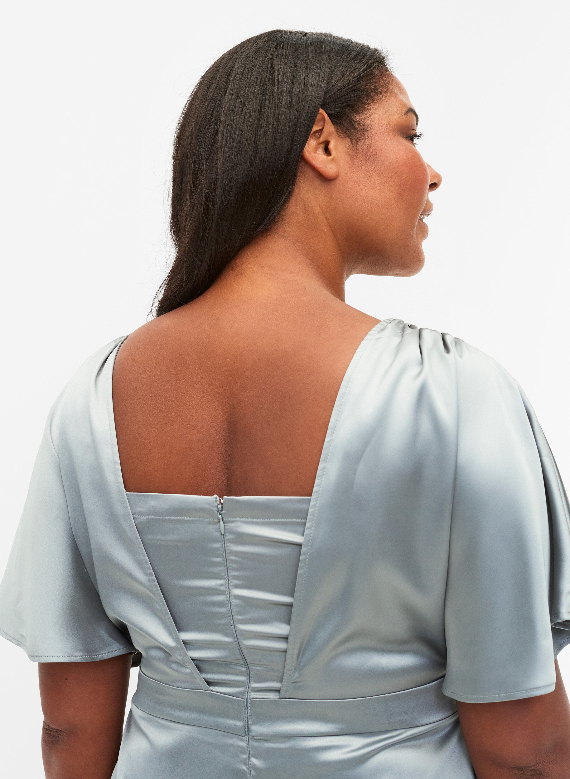 Zizzi Robe longue &agrave; manches courtes et cache-c&oelig;ur, Silver Blue, Model image number 2