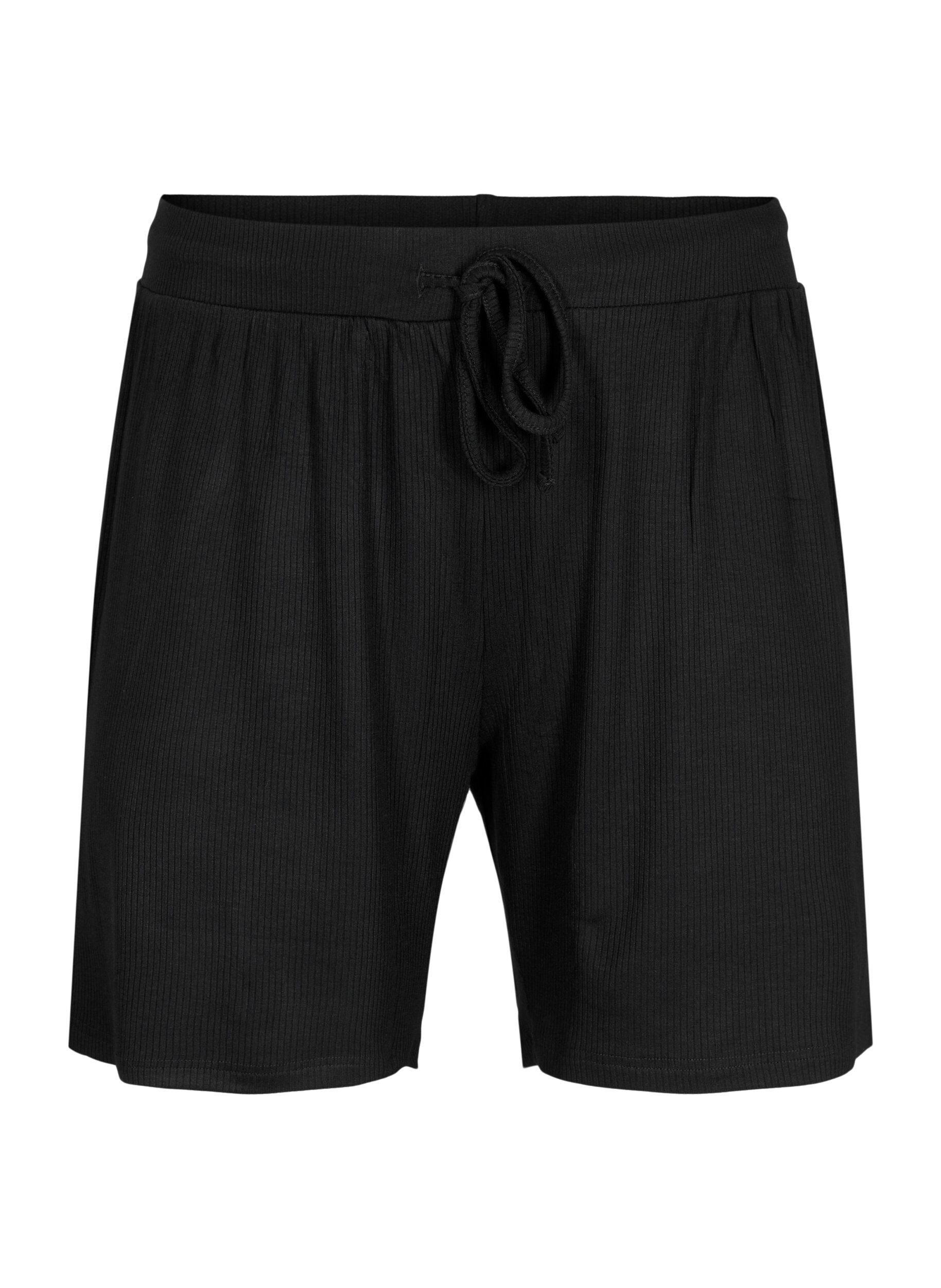 Zizzi Short ample en viscose avec c&ocirc;tes, Black, Packshot image number 0
