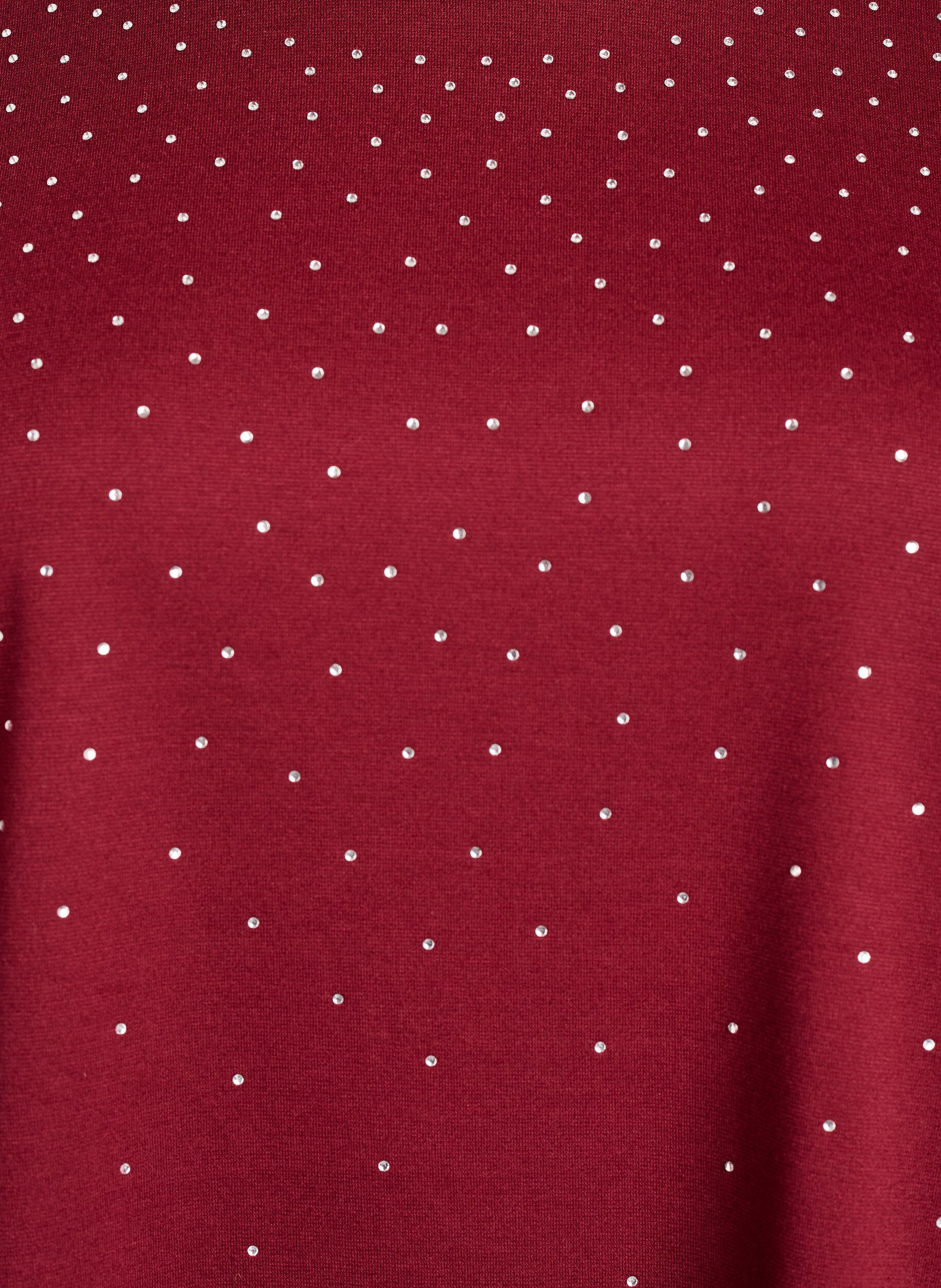 Zizzi T-shirt avec strass et col rond, Bordeaux fonc&eacute;, Packshot image number 2