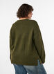 Blouse en maille avec motif c&ocirc;tel&eacute; en V et fentes, Vert fonc&eacute;, Model image number 2