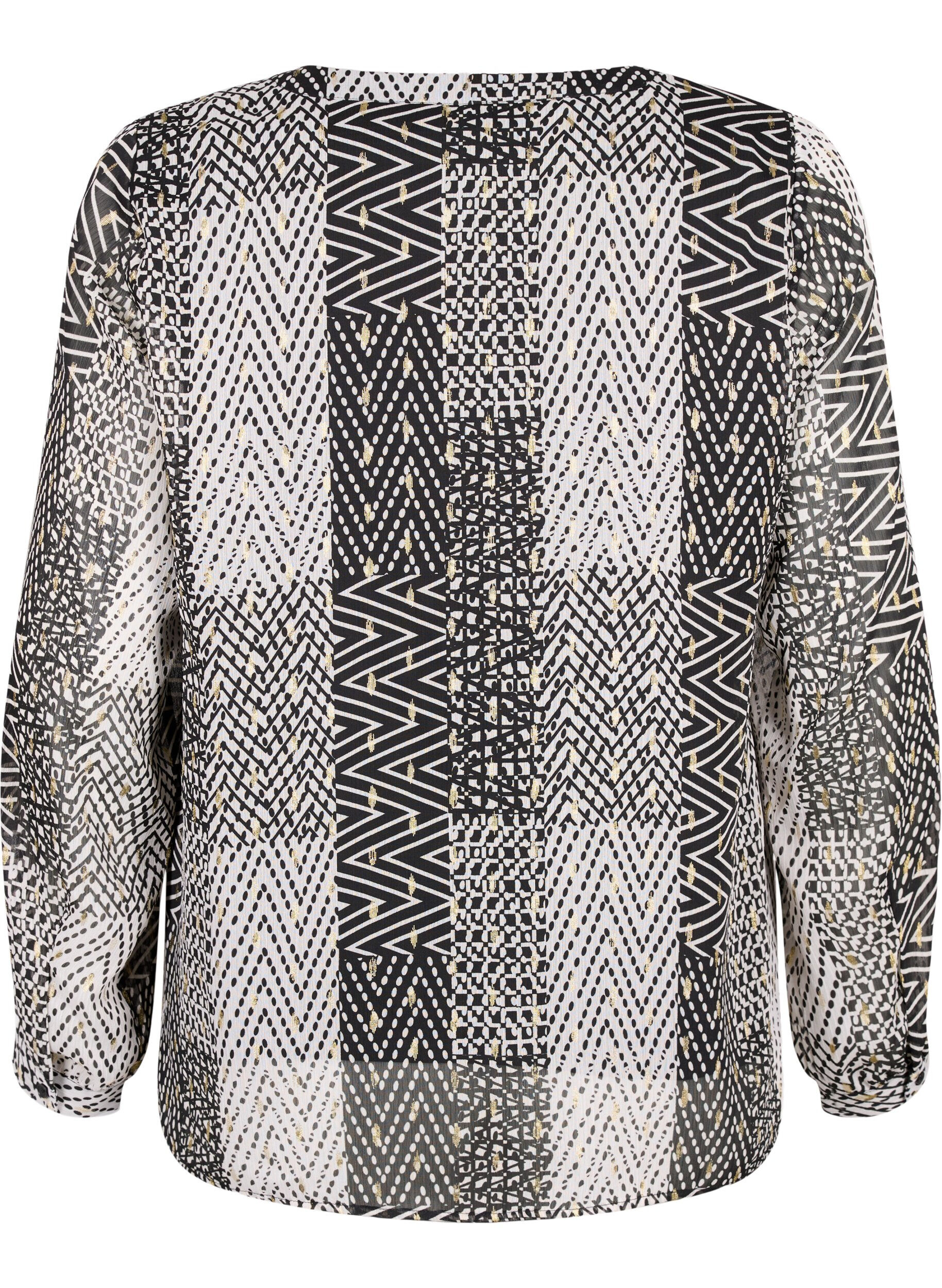 Zizzi Chemisier imprim&eacute; avec d&eacute;collet&eacute; en V, Noir, Packshot image number 1