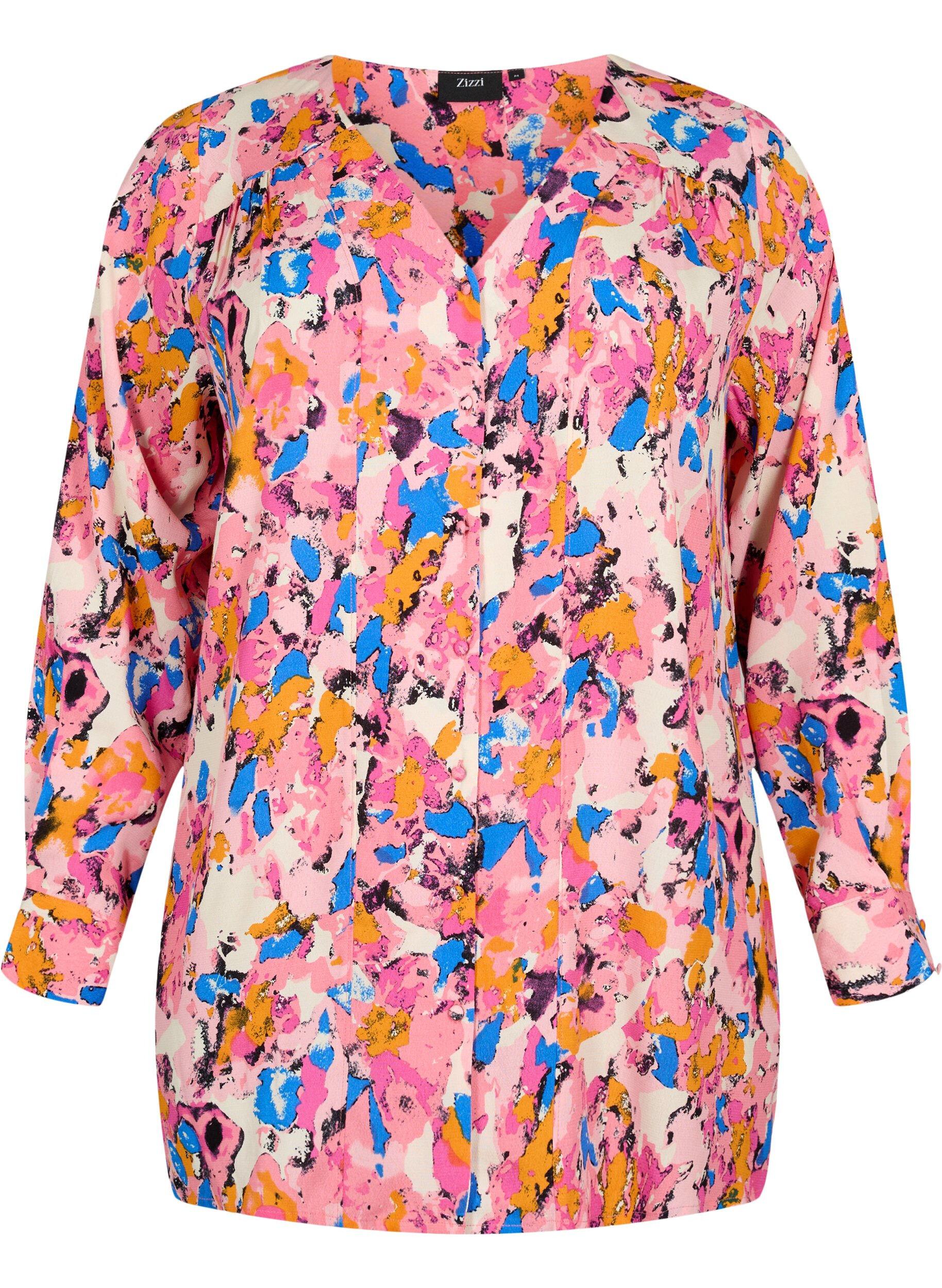 Zizzi Chemise longue imprim&eacute;e en viscose, Rosebloom GraphicAOP, Packshot image number 0