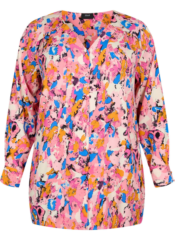 Chemise longue imprimée en viscose, Rosebloom GraphicAOP, Packshot image number 0
