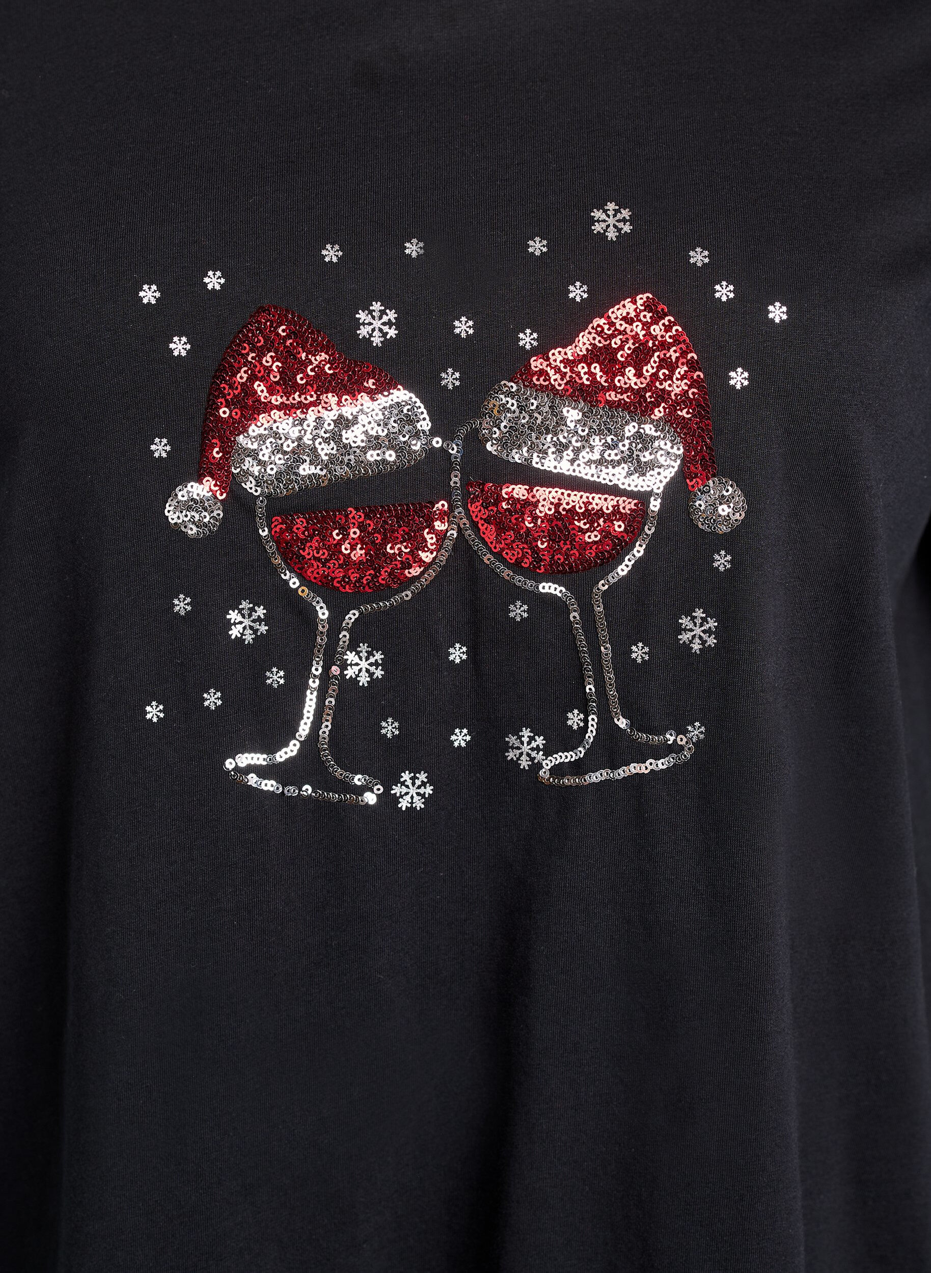 Zizzi T-shirt de No&euml;l en coton bio, Noir, Packshot image number 2
