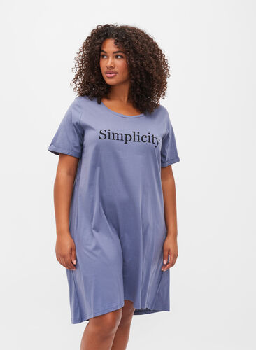Chemise de nuit en coton à manches courtes avec imprimé, Grey W. Simplicity, Model image number 0
