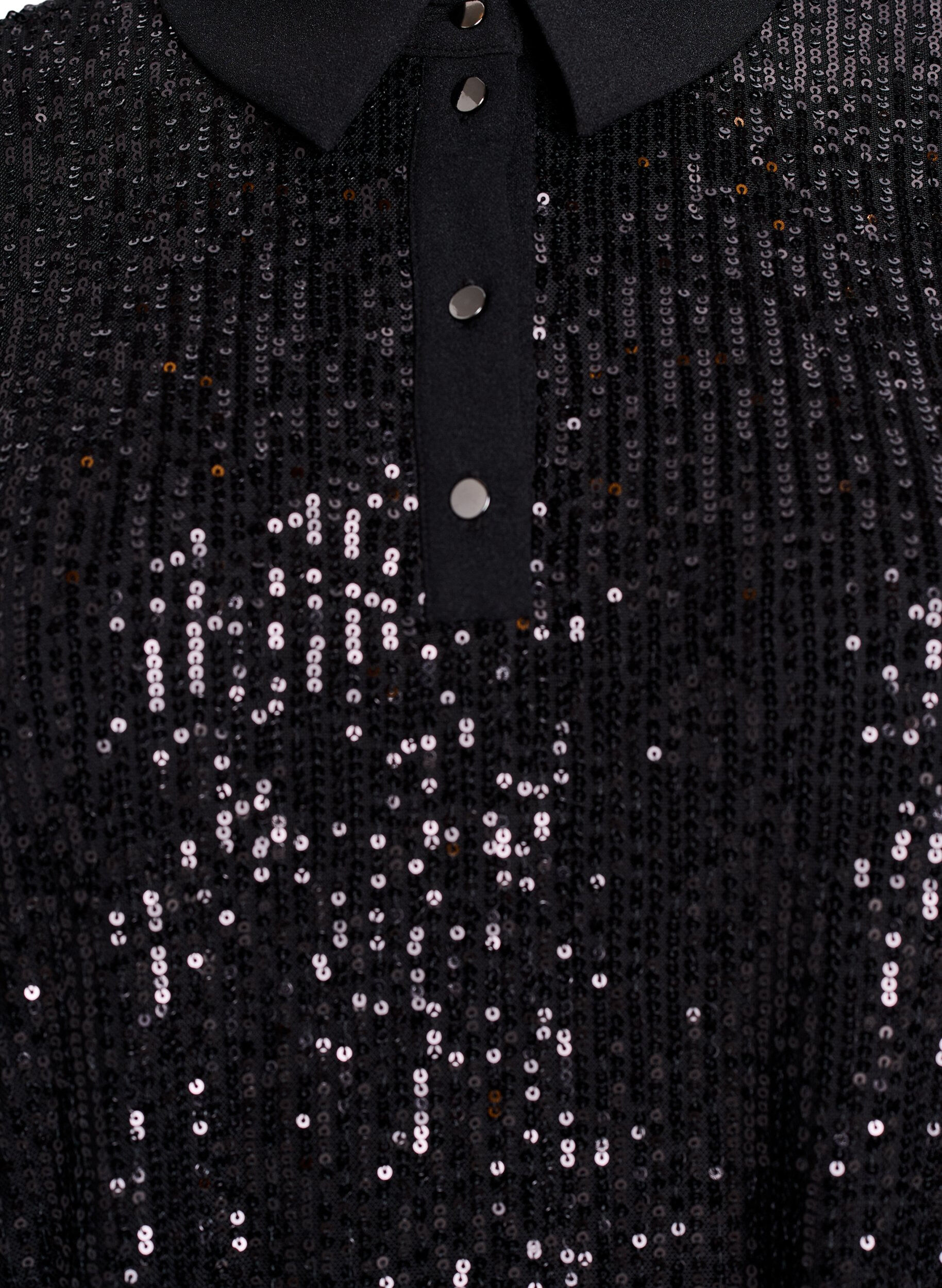 Zizzi Blouse &agrave; paillettes avec col polo et manches courtes, Noir, Packshot image number 2