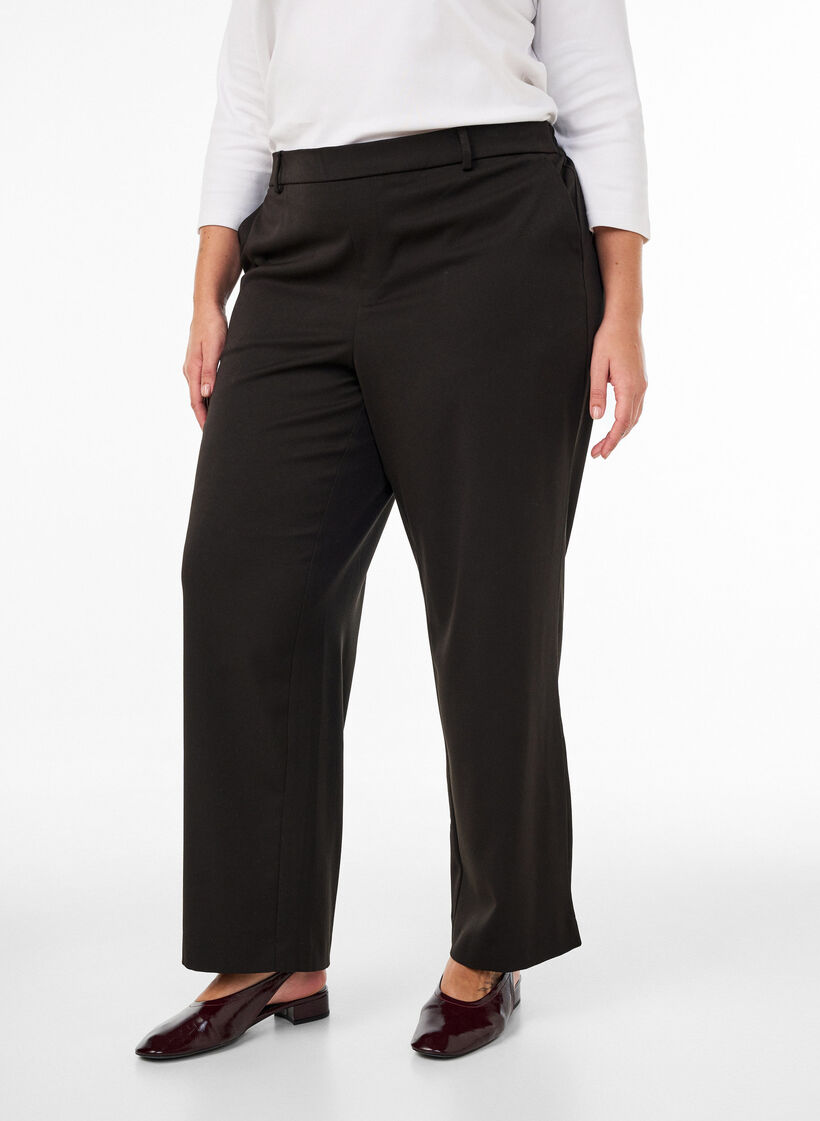 Pantalon de costume taille haute coupe droite, Noir, Model image number 2