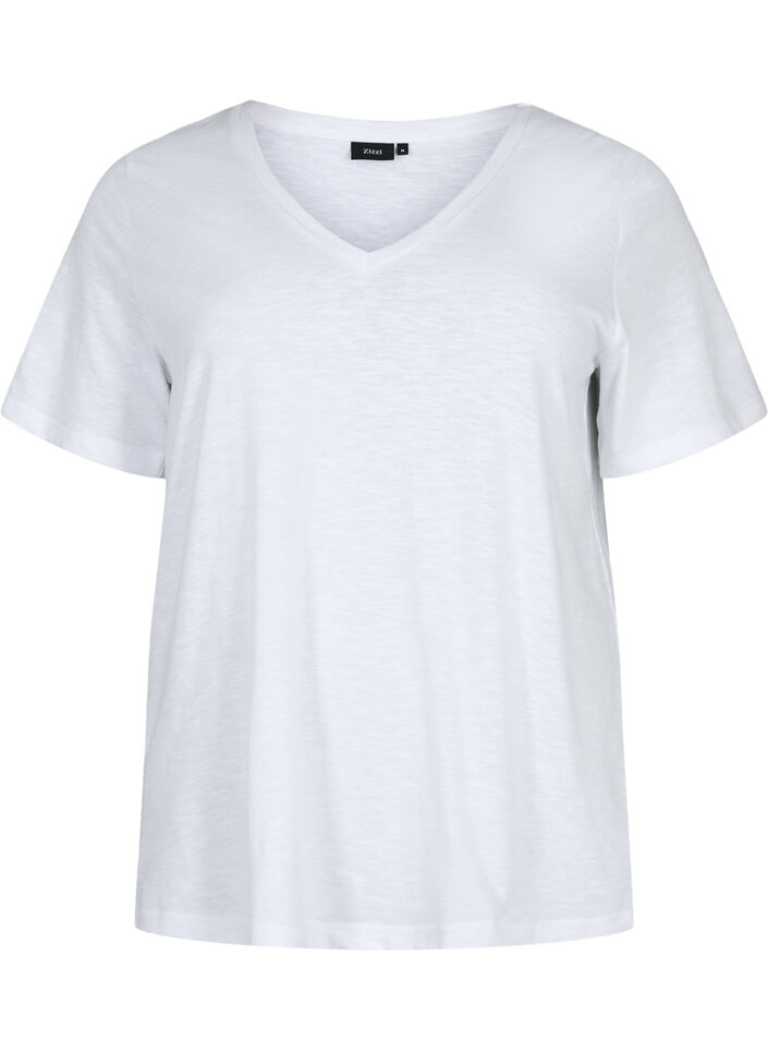 T-shirt basique &agrave; manches courtes et col en V, Blanc, Packshot image number 0