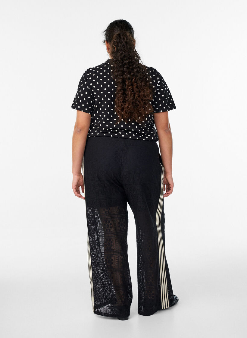 Pantalon large en dentelle avec bandes contrastantes, Noir, Model image number 2