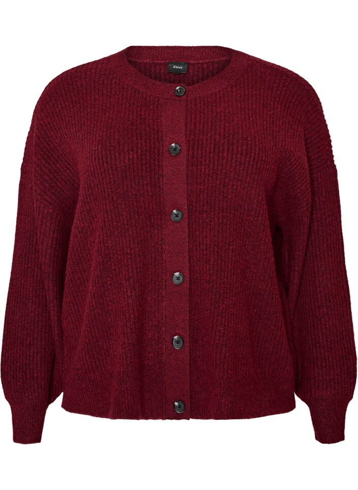 Cardigan en tricot c&ocirc;tel&eacute; avec boutons, Bordeaux, Packshot image number 0