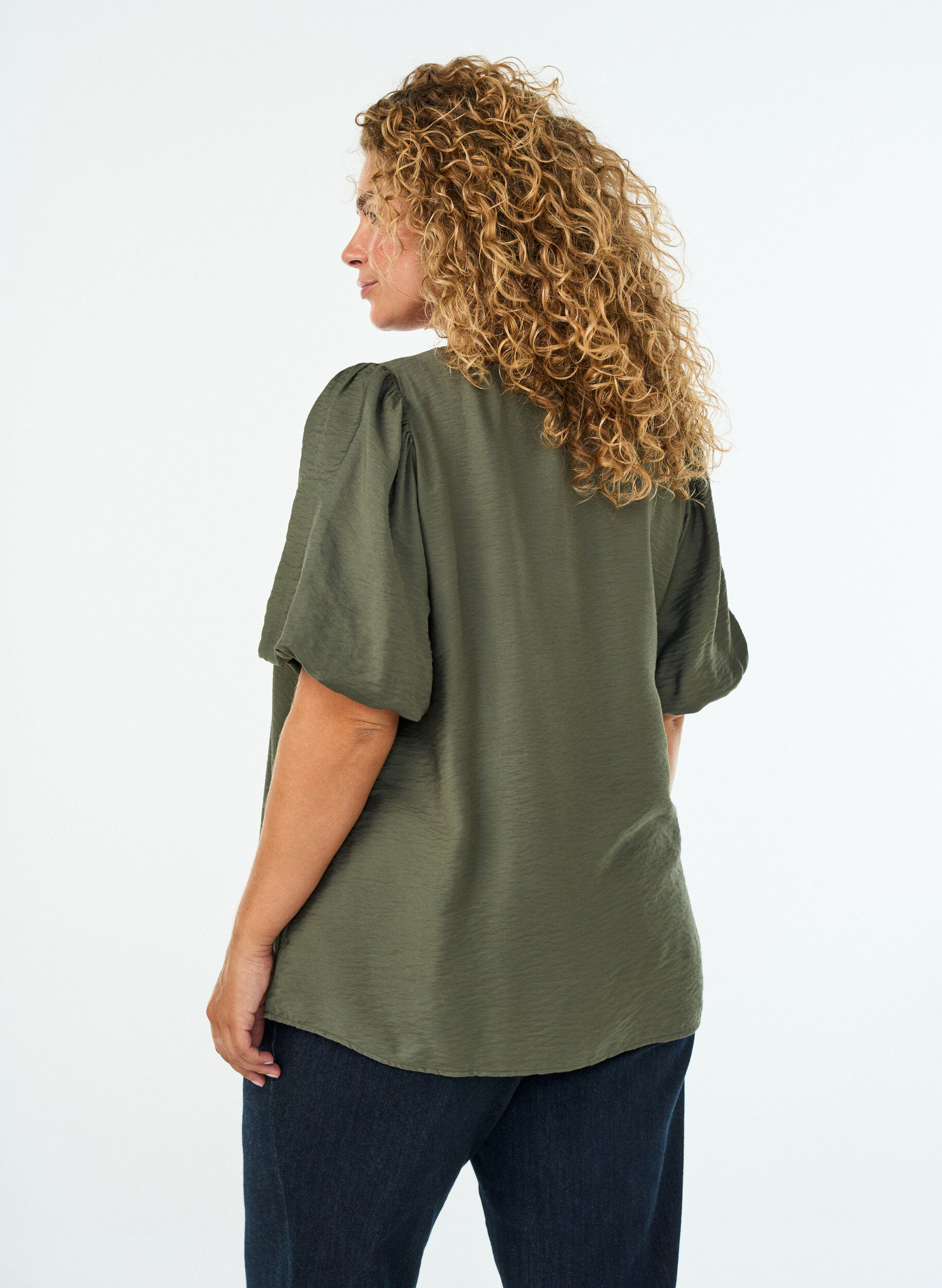 ZizziBlouse avec manches ballon et col en V, Vert, Model image number 1