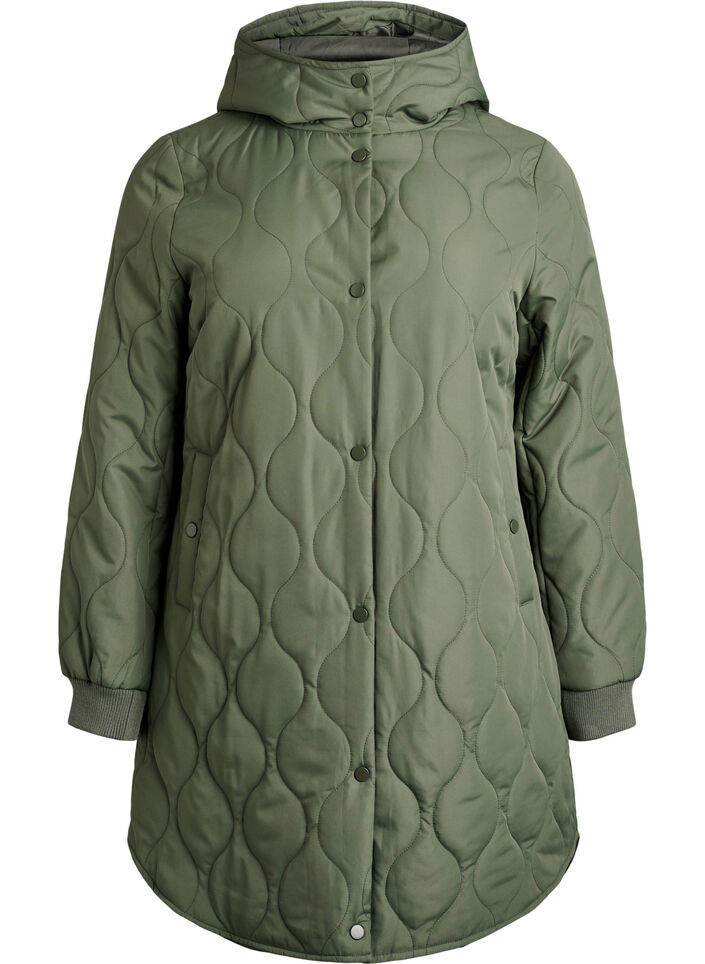 Veste matelass&eacute;e mi-longue avec capuche, Vert, Packshot image number 0