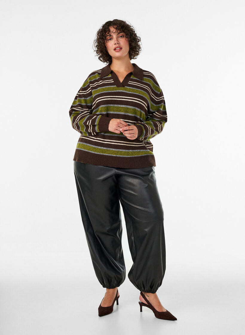 Pantalon ballon en similicuir, Noir, Model image number 0