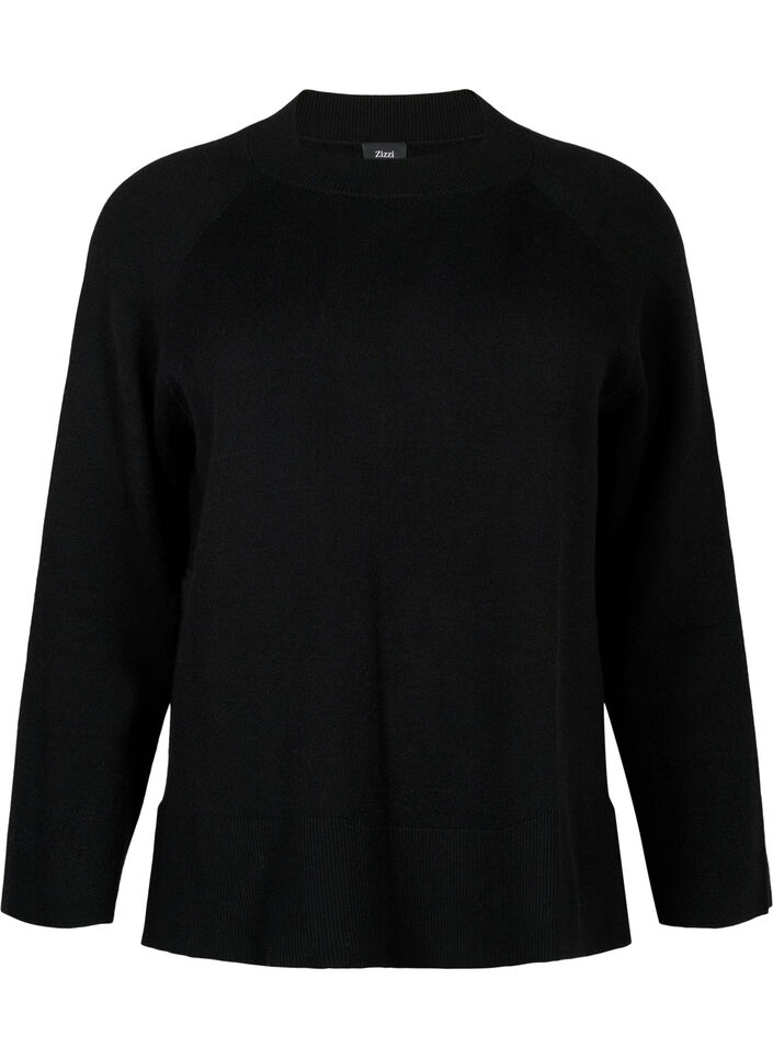 Pull en mélange de viscose avec fente sur le côté	, Black, Packshot image number 0