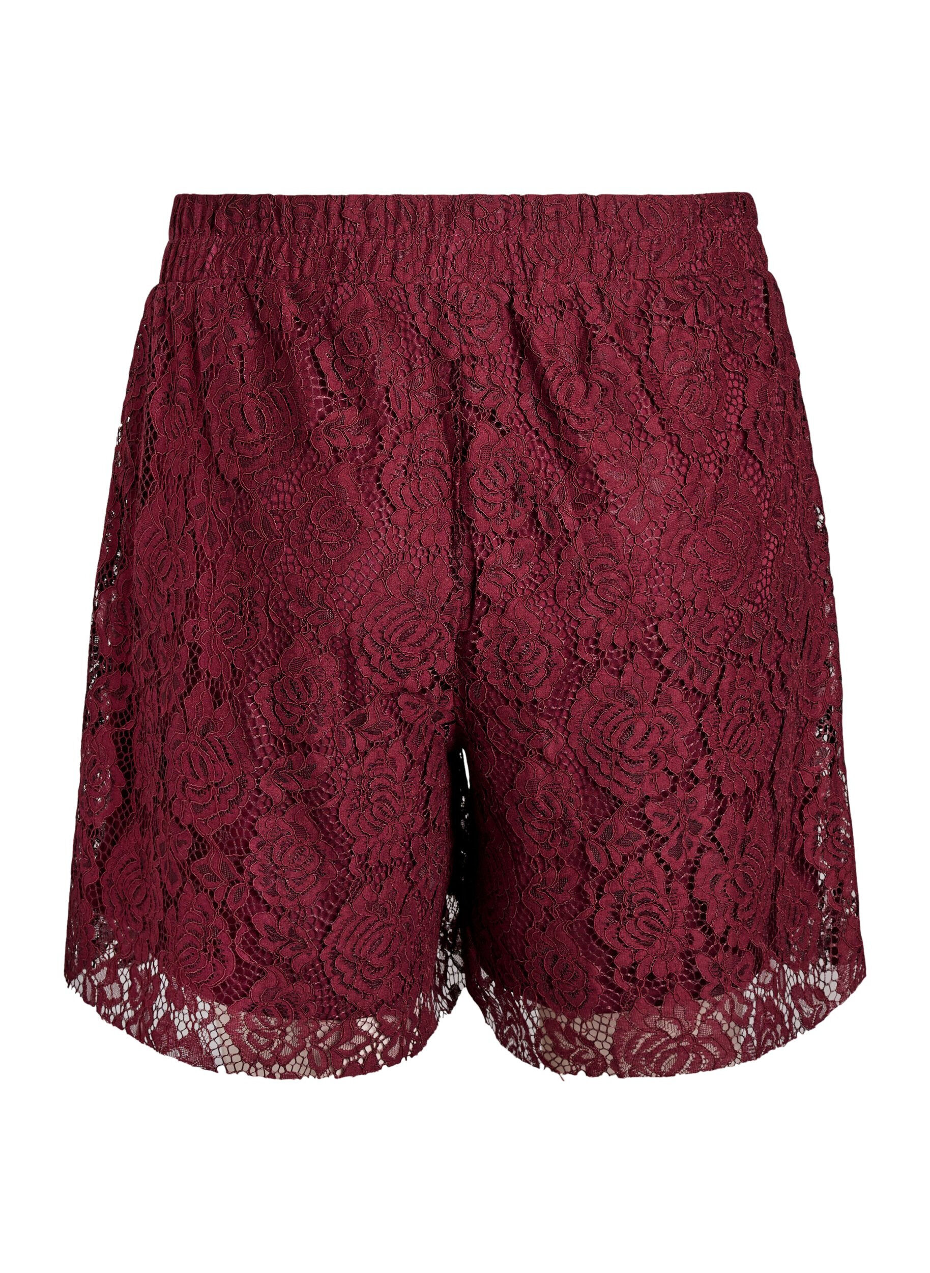 Zizzi Short ample en dentelle, Bordeaux fonc&eacute;, Packshot image number 1
