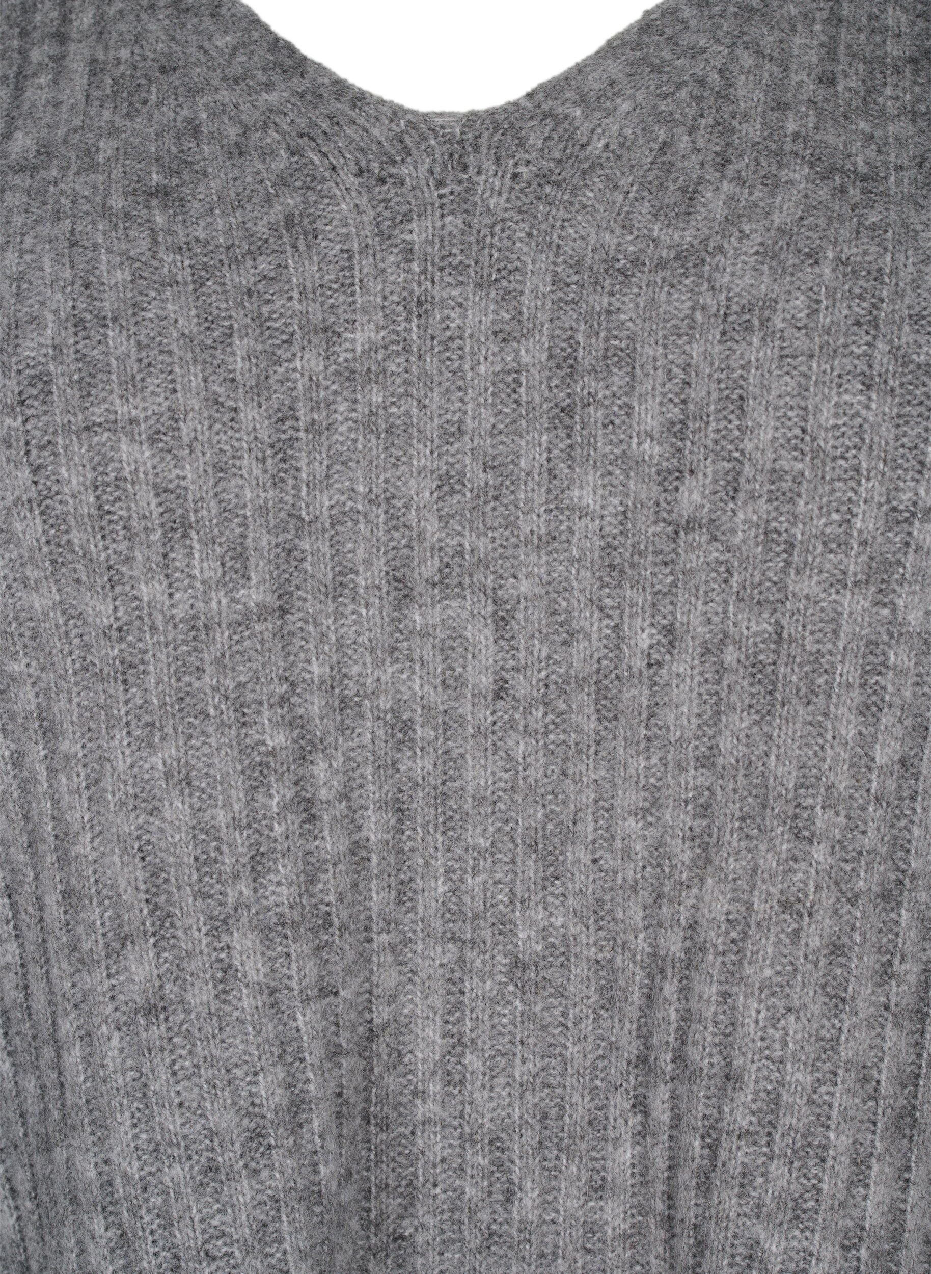 Zizzi Pull en tricot avec fente, Light Grey Melange, Packshot image number 2