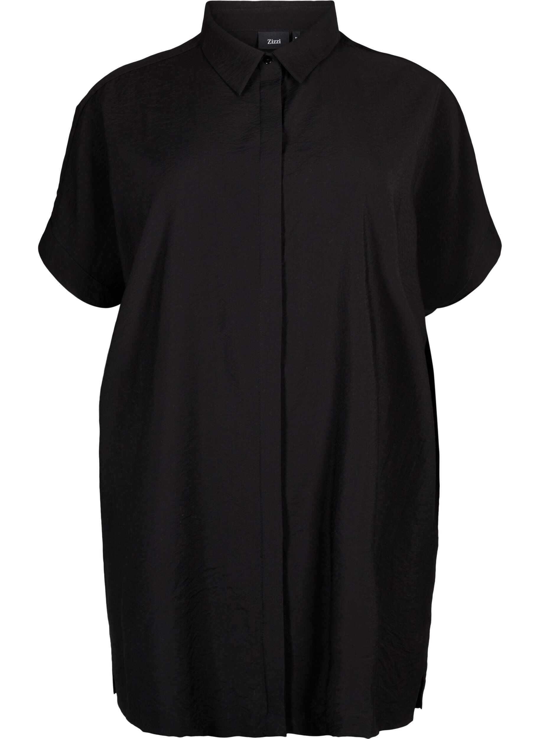 Zizzi Chemise longue en viscose &agrave; manches courtes, Black, Packshot image number 0