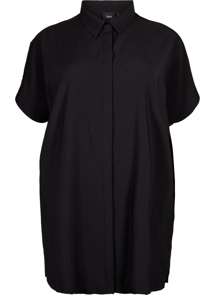 Chemise longue en viscose à manches courtes, Black, Packshot image number 0