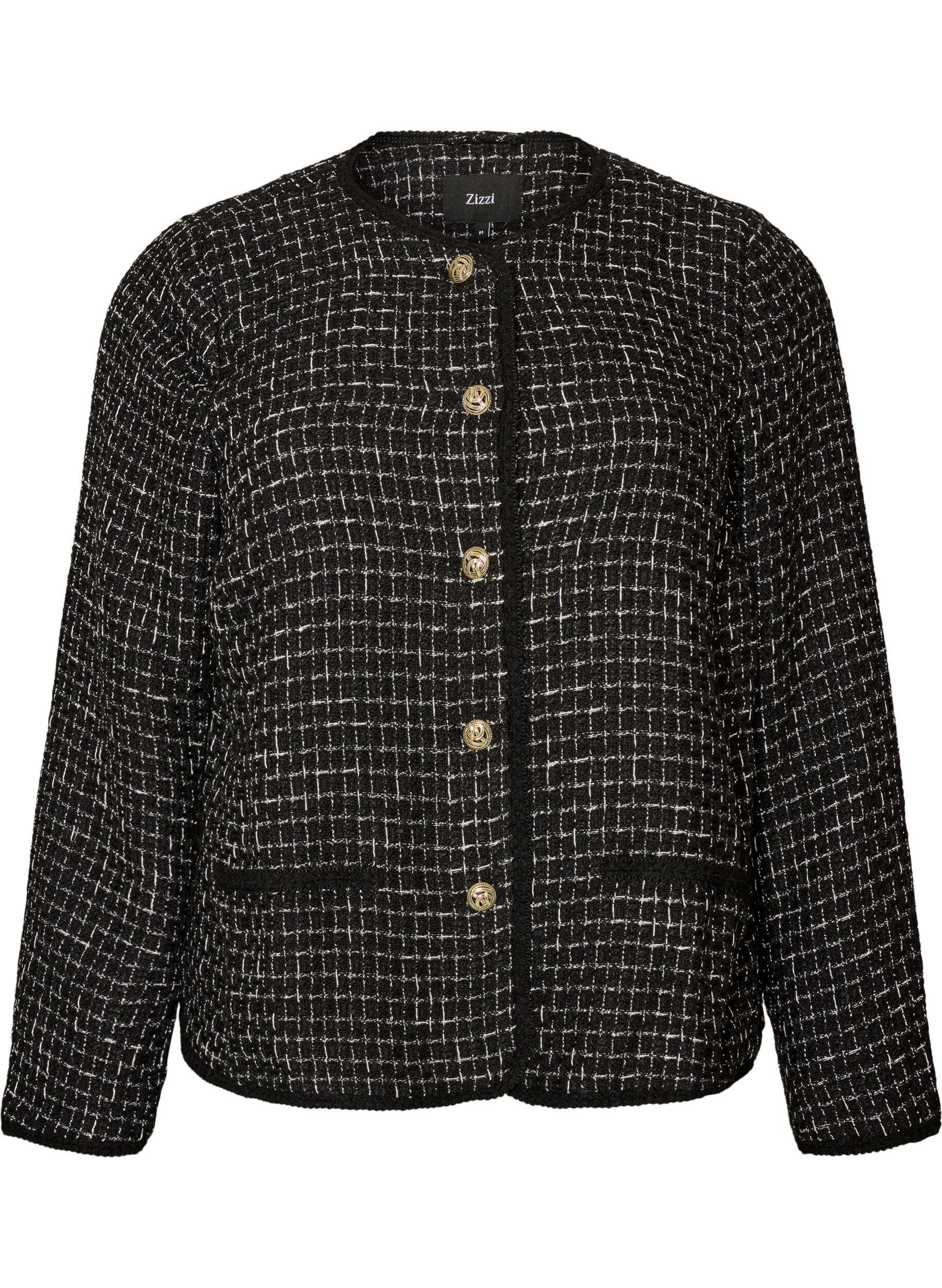 ZizziVeste en boucl&eacute; avec boutons dor&eacute;s, Noir, Packshot image number 0