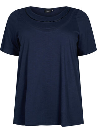 T-shirt en coton avec ruban en dentelle, Navy Blazer, Packshot image number 0
