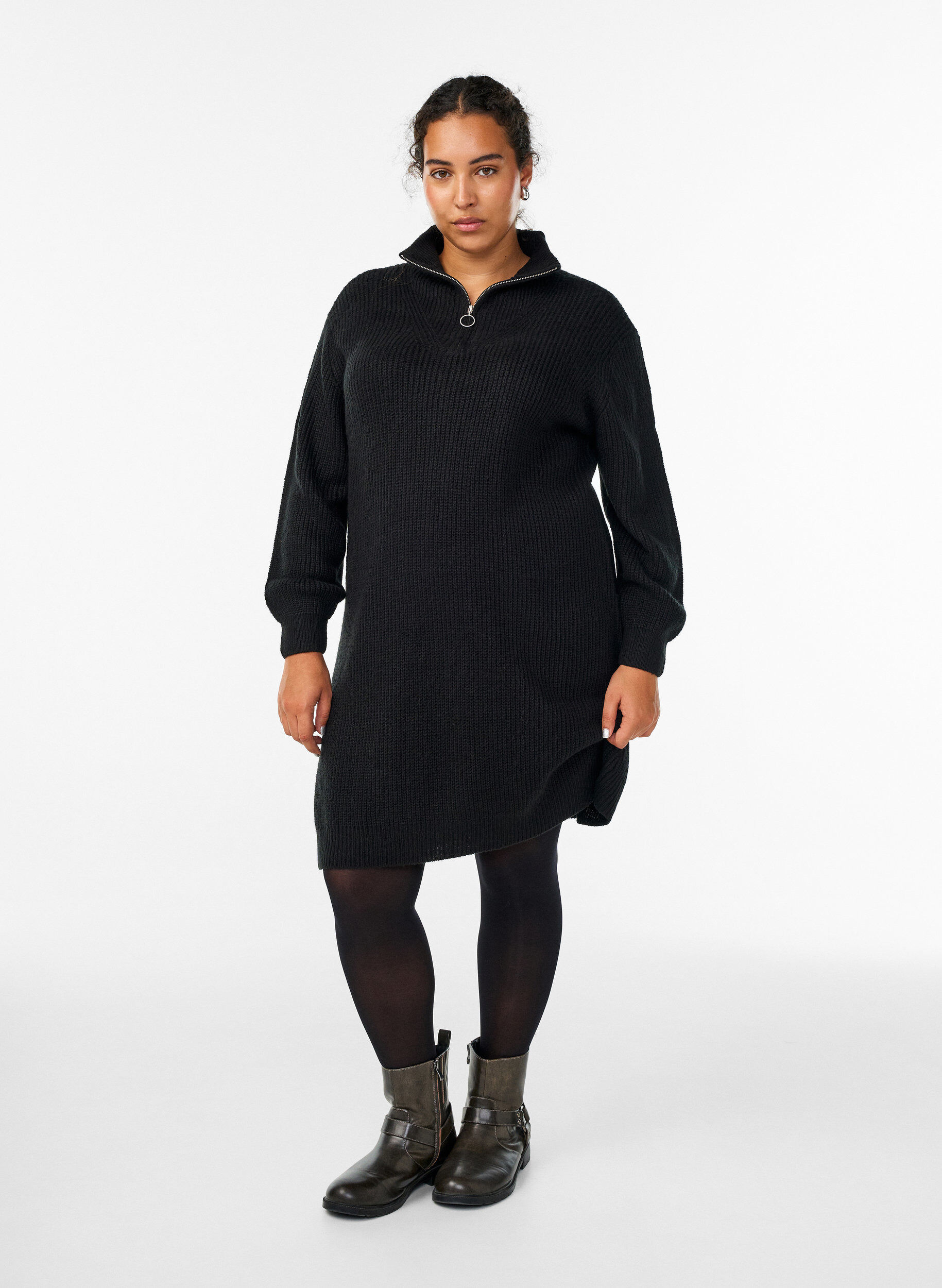 Zizzi FLASH - Robe courte en maille avec col montant, Noir, Model image number 1