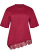 T-shirt avec ourlet asym&eacute;trique en dentelle, Rouge, Packshot image number 0