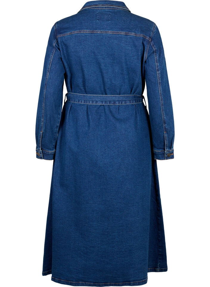 Robe chemise midi en denim avec ceinture, Dark Blue Denim, Packshot image number 1