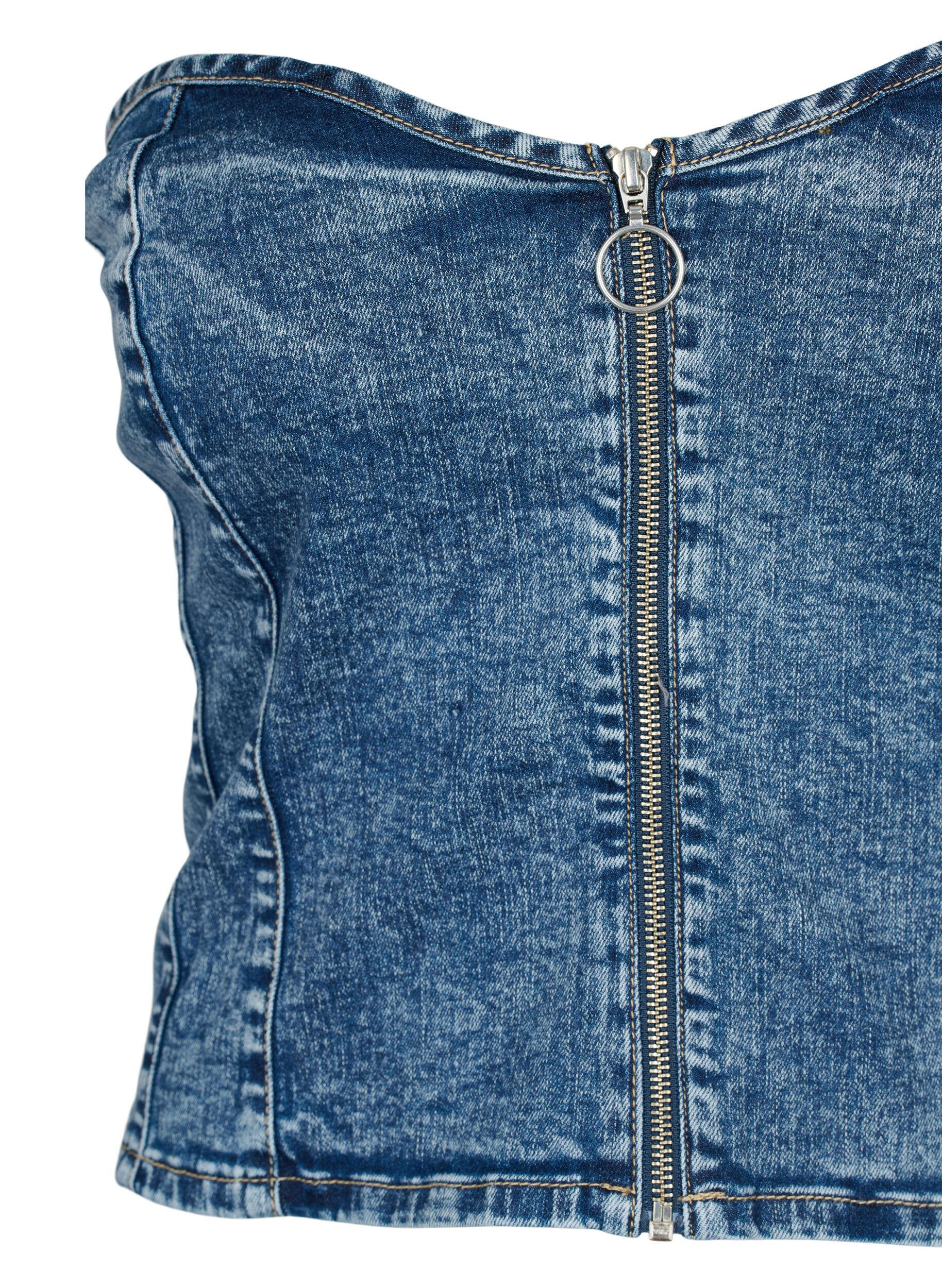Zizzi Top corset en denim avec fermeture &eacute;clair, Blue denim, Packshot image number 2
