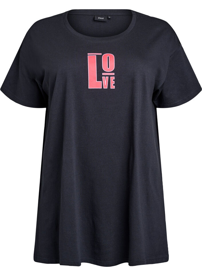 T-shirt de nuit long en coton bio avec imprimé, Gris anthracite, Packshot image number 0