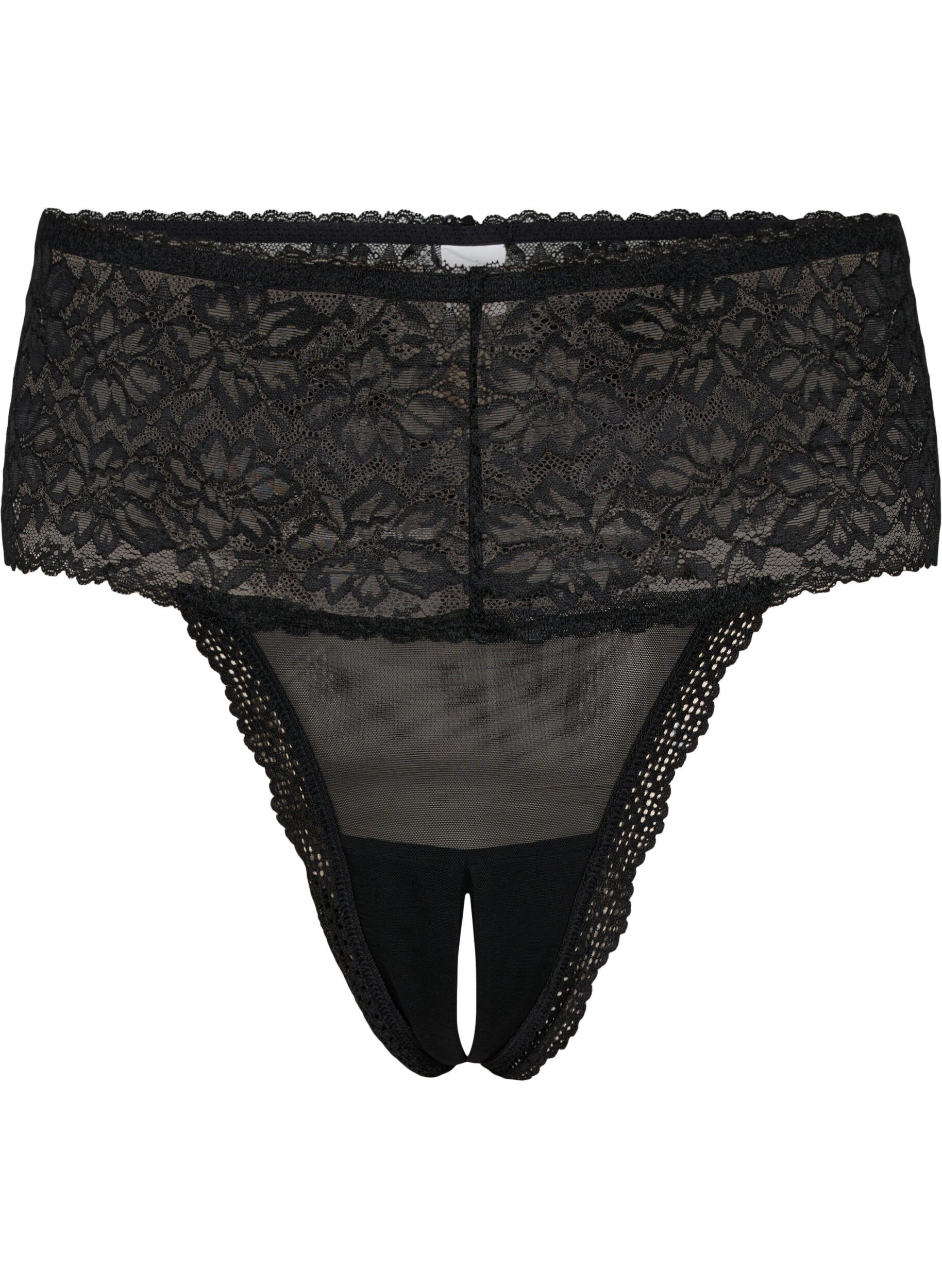 Zizzi String en dentelle ouvert avec taille r&eacute;guli&egrave;re, Black, Packshot image number 0