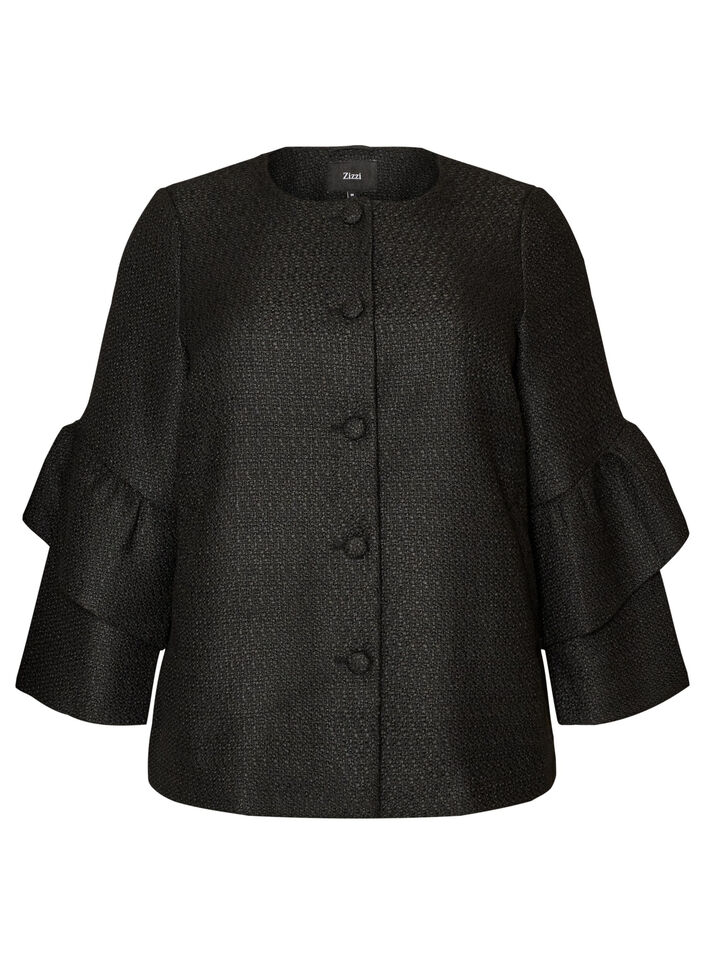 Veste boucl&eacute;e avec volants, Noir, Packshot image number 0