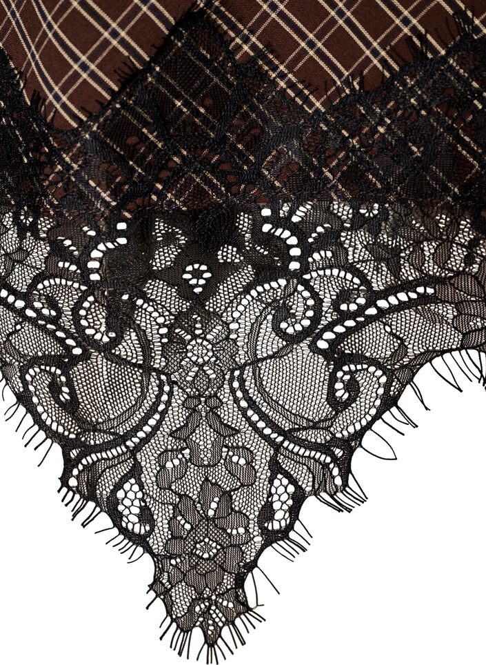 Jupe midi &agrave; carreaux avec bordure en dentelle, Marron, Packshot