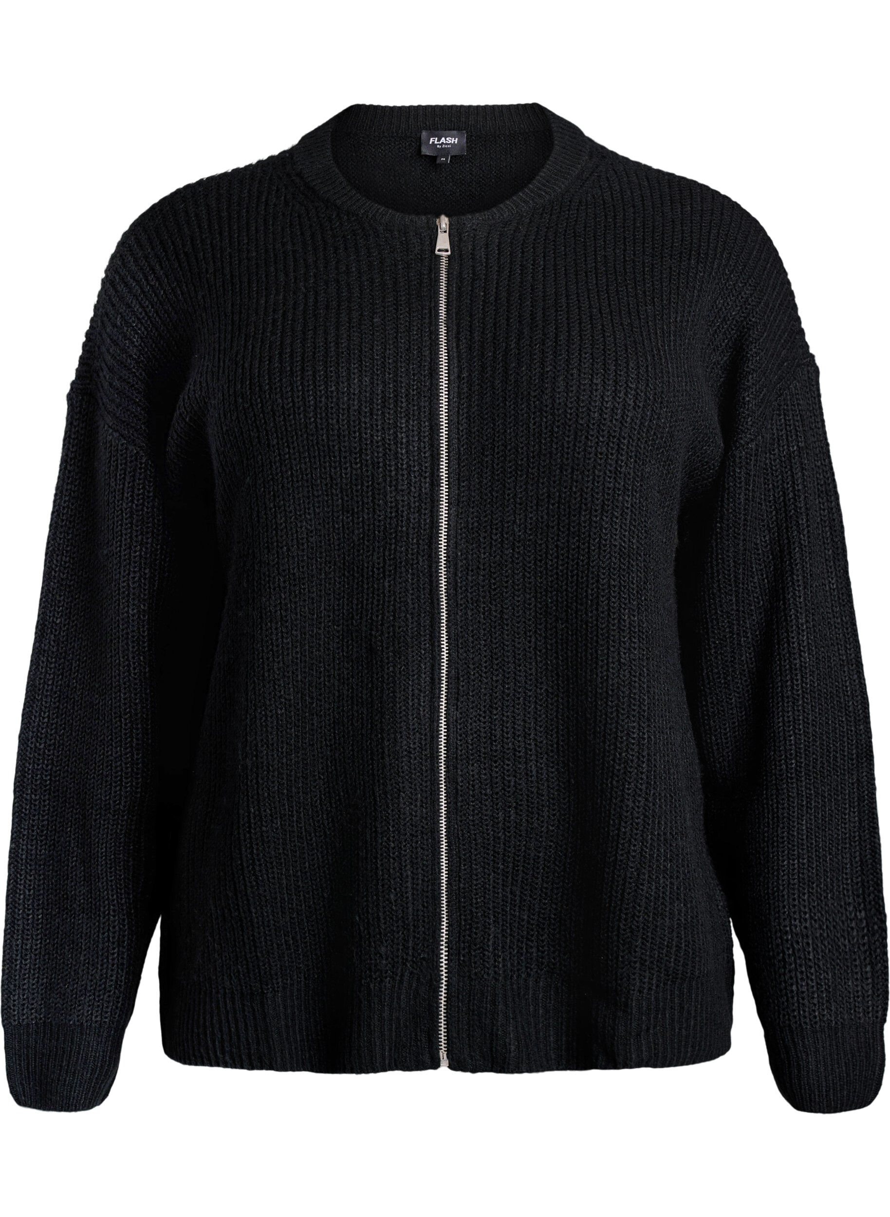 ZizziCardigan en maille avec zip, Noir, Packshot image number 0