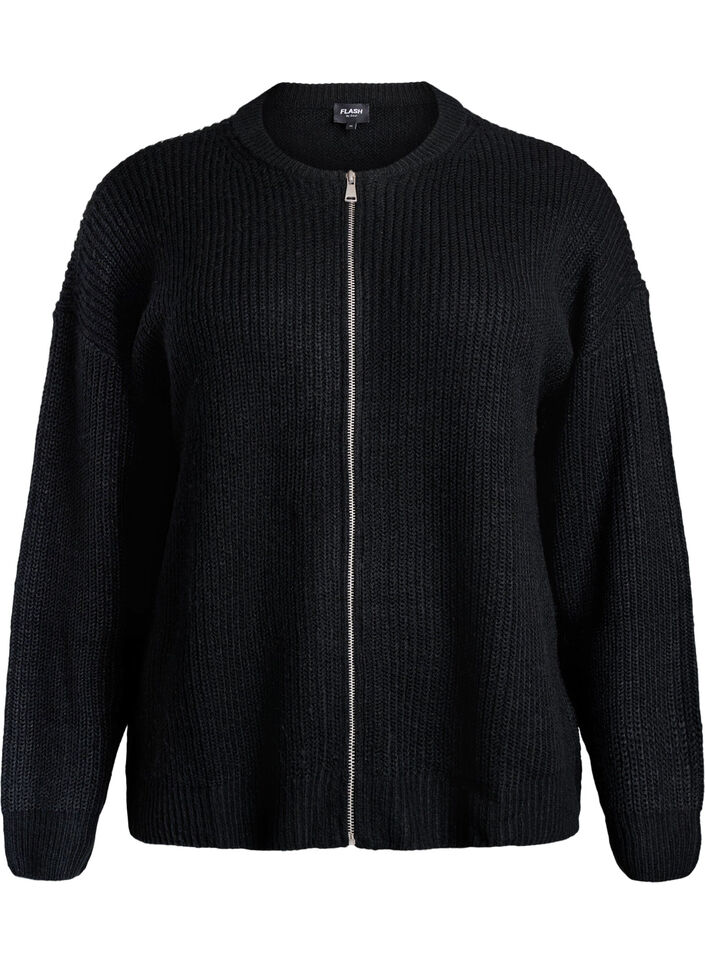 Cardigan en maille avec zip, Noir, Packshot image number 0