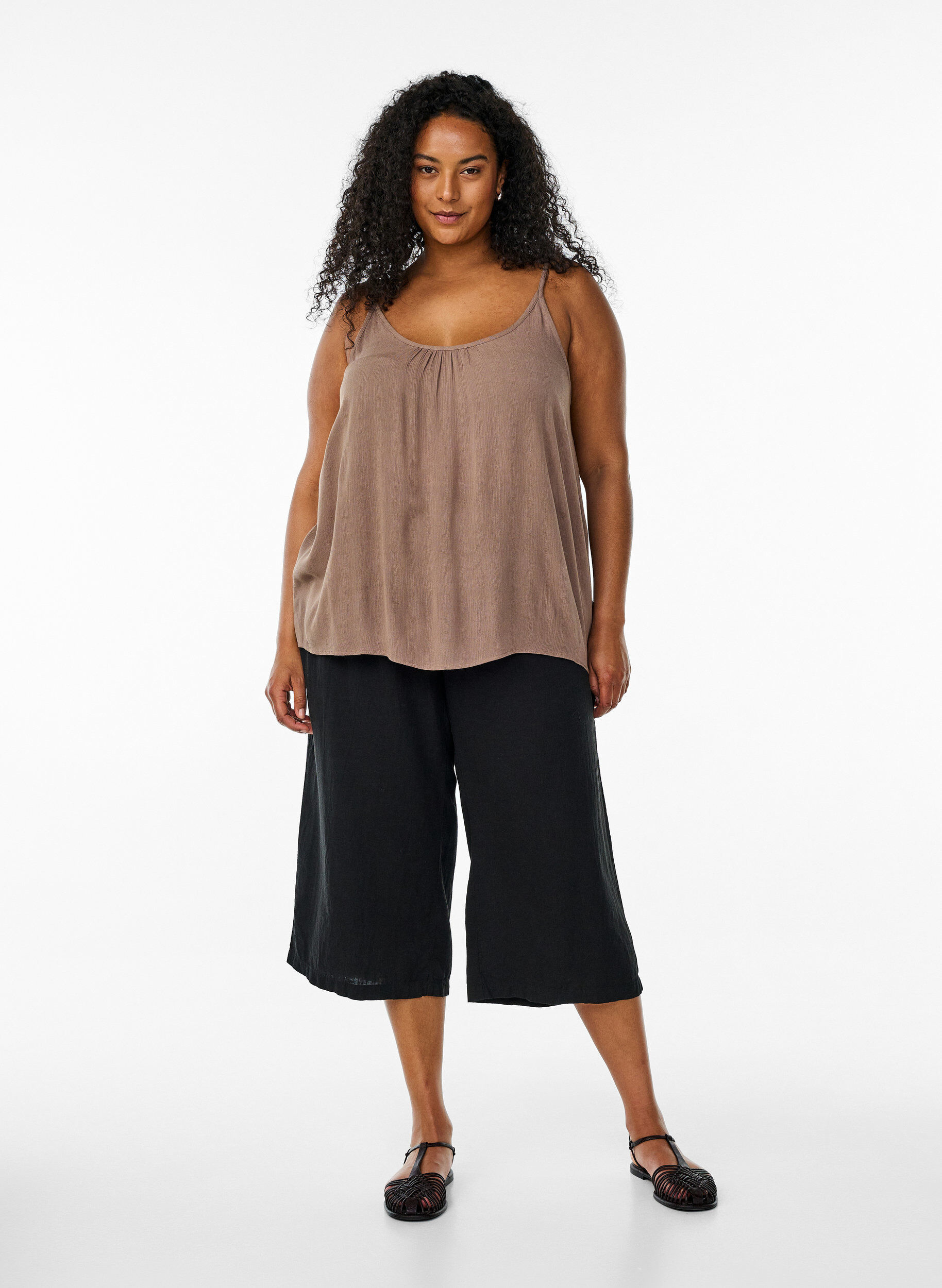 ZizziTop &agrave; bretelles en viscose, Marron, Model image number 1