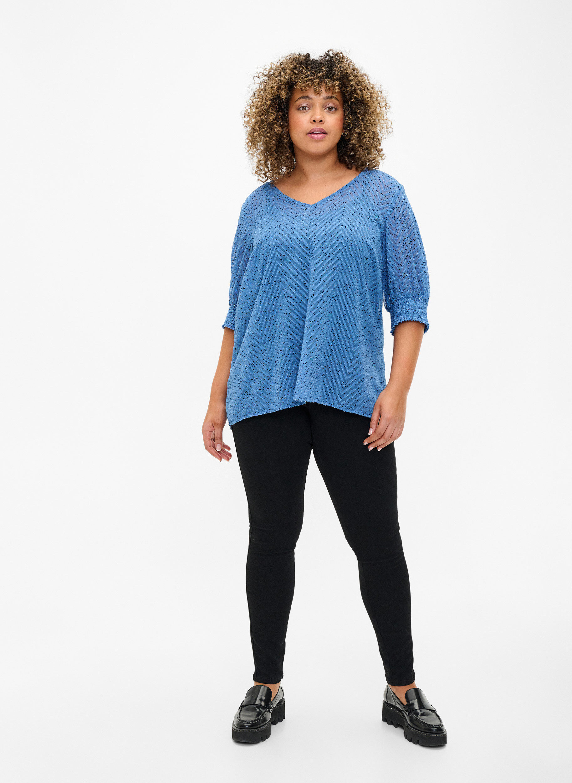 Zizzi Blouse &agrave; pois avec manches 1/2, Riverside Dot, Model image number 2