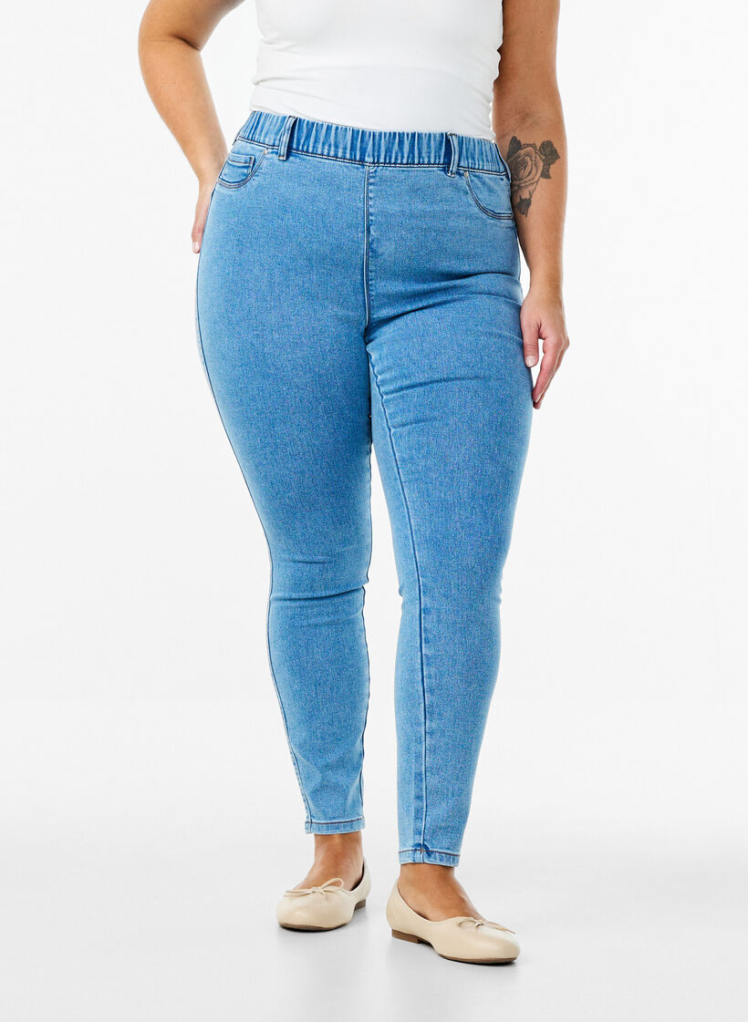 Jeggings &agrave; taille haute., Bleu Clair, Model image number 2