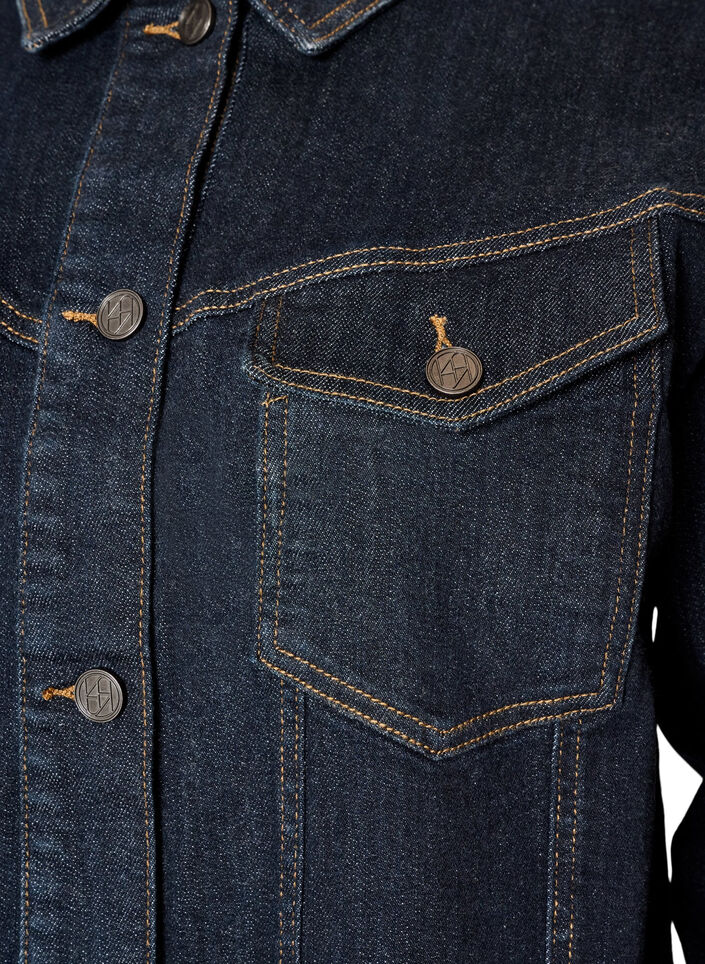 Veste en jean classique avec surpiq&ucirc;res contrastantes, Bleu, Packshot