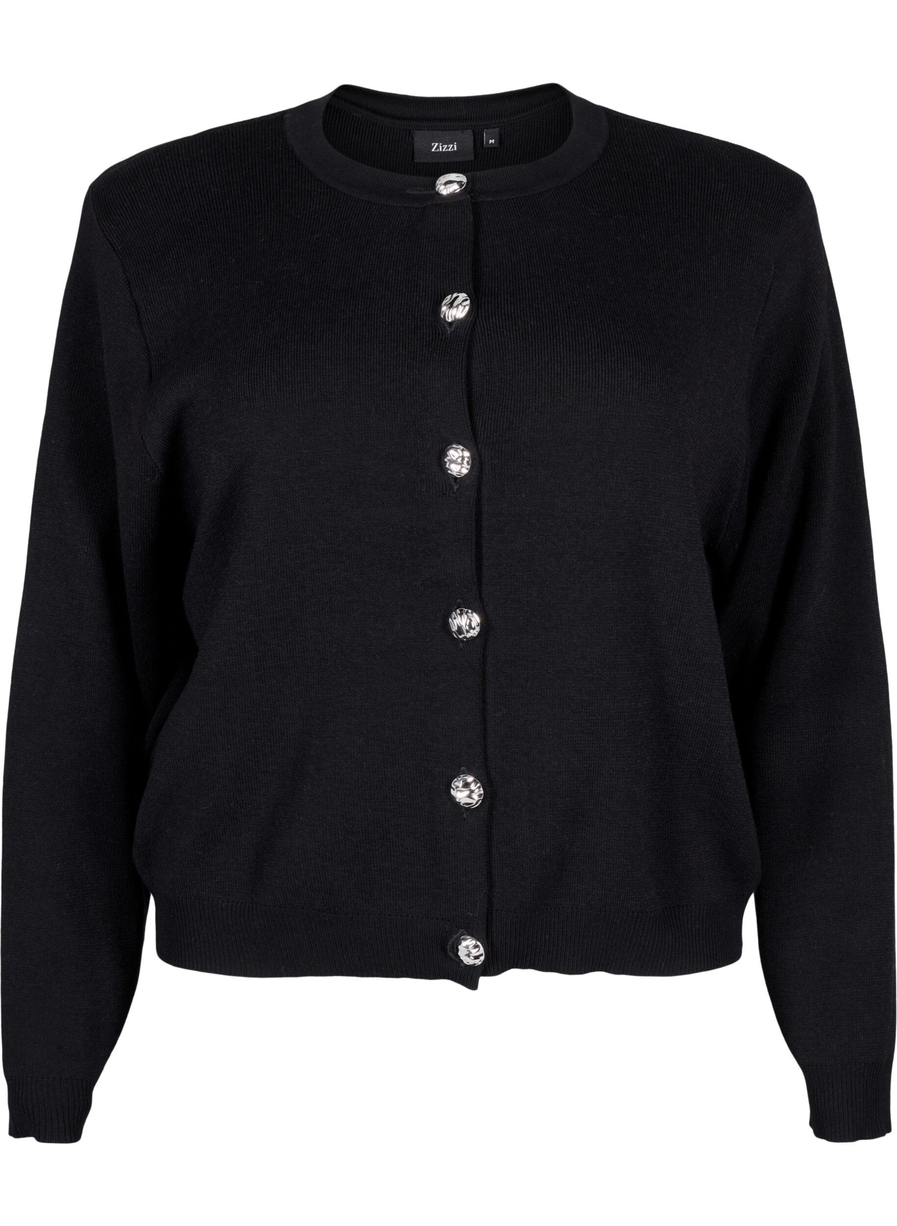 Zizzi Cardigan en maille avec boutons d&eacute;coratifs, Black, Packshot image number 0