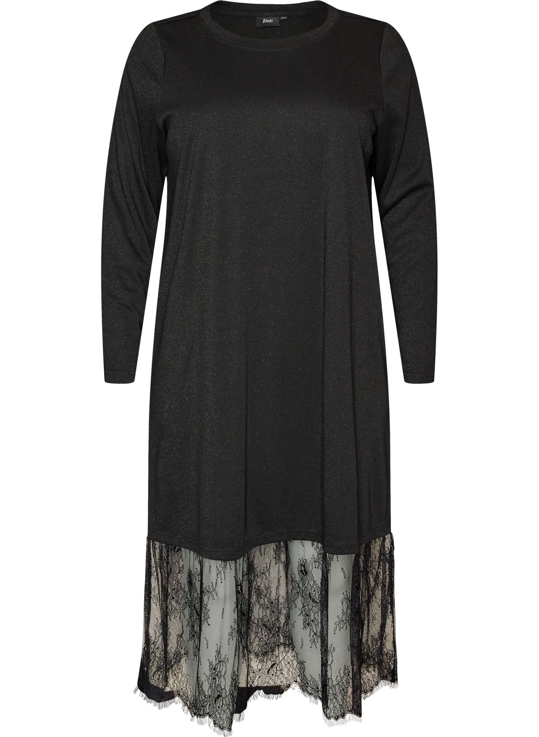 ZizziRobe en jersey avec paillettes et finitions en dentelle, Noir, Packshot image number 0
