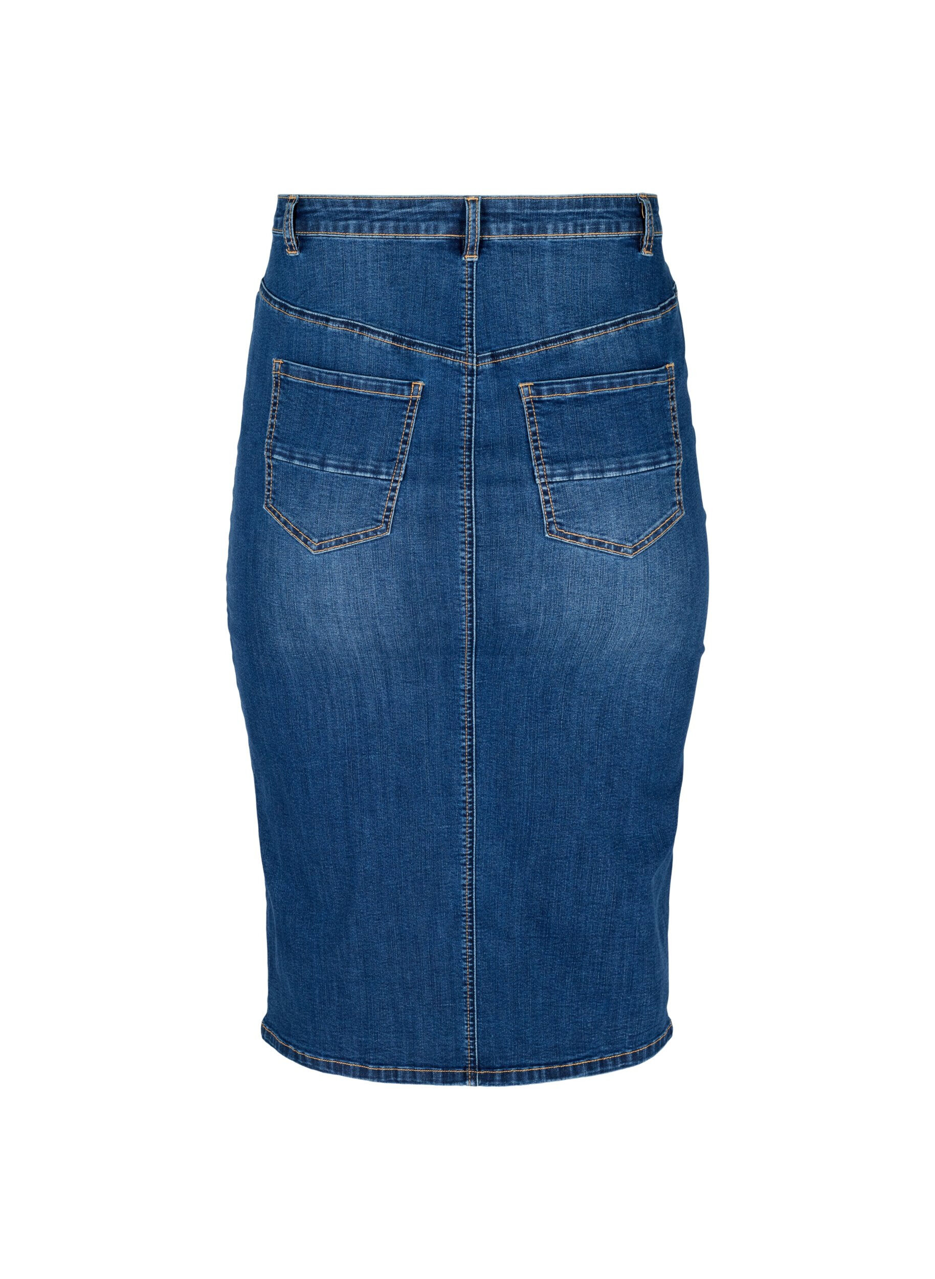 Zizzi Jupe midi en jean avec fente, Bleu, Packshot image number 1