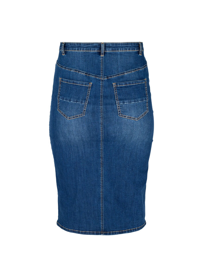 Jupe midi en jean avec fente, Bleu, Packshot image number 1