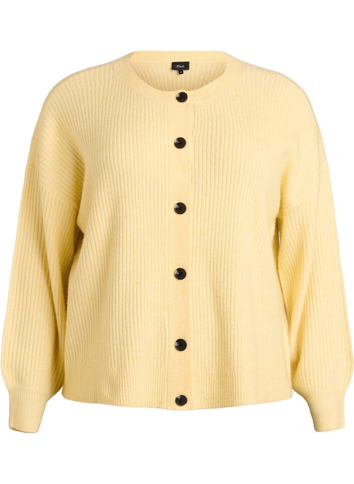 Cardigan en tricot côtelé avec boutons, Jaune clair, Packshot
